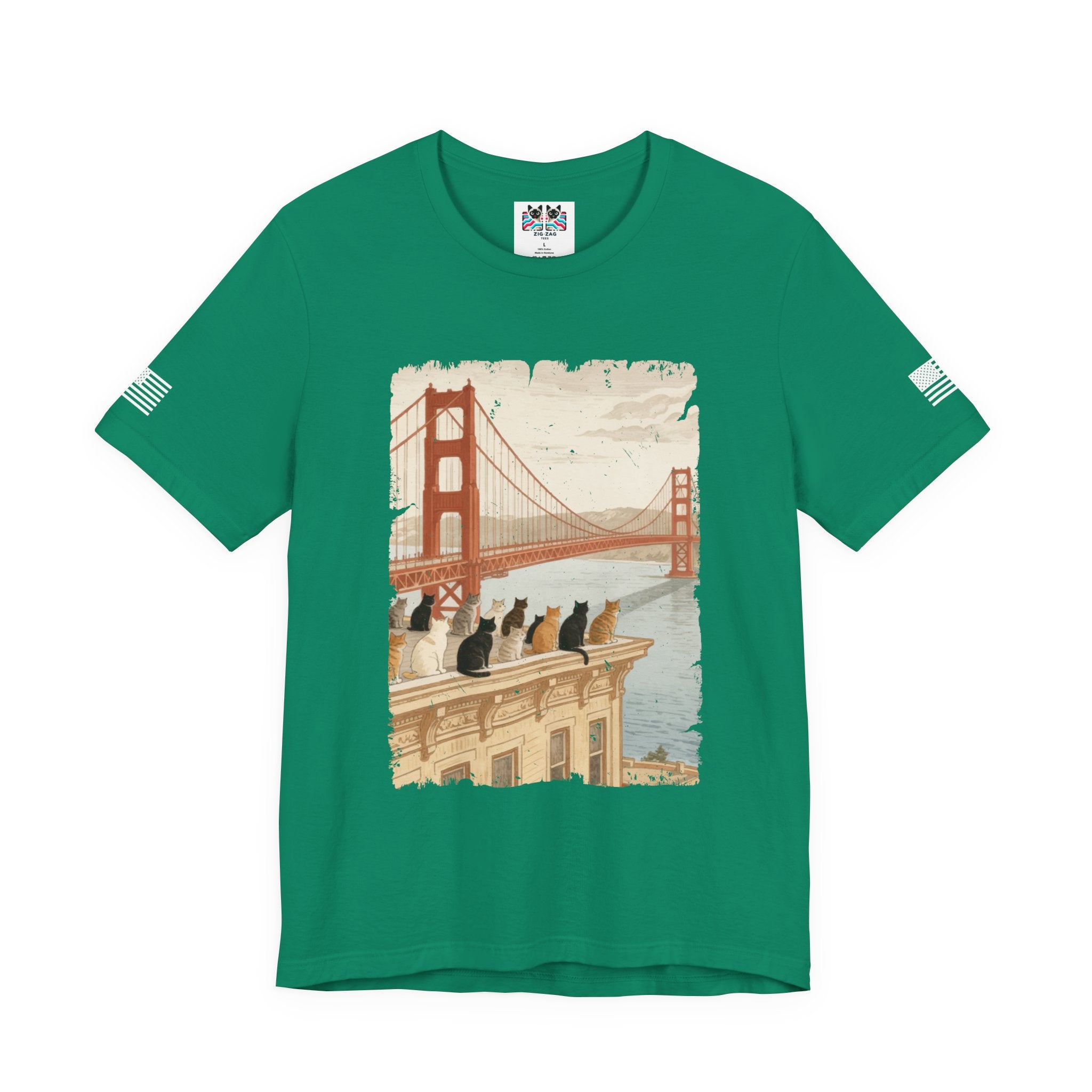 San Francisco Cats Golden Gate Bridge T-Shirt – Vintage Illustrated Cat Lover Graphic Tee