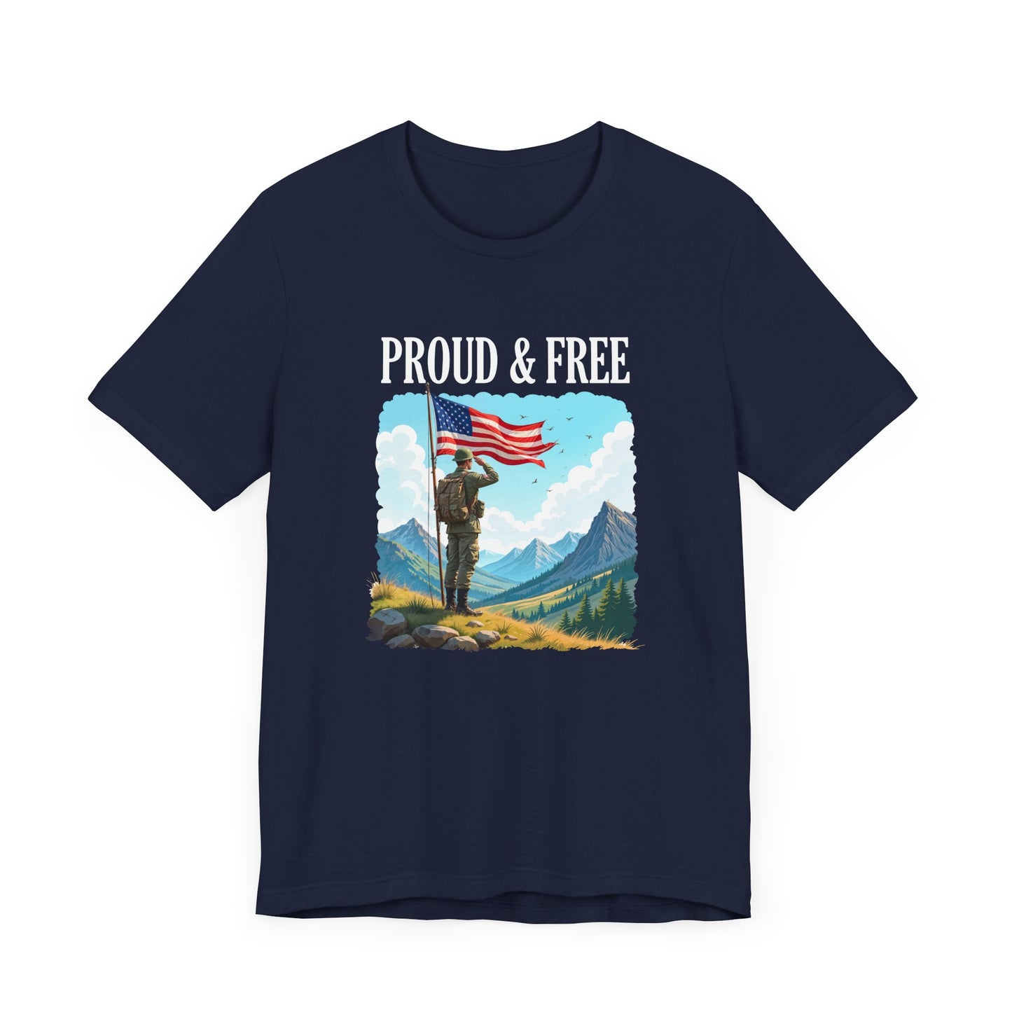 Proud and Free | Patriotic US Flag & Soldier Salute T-Shirt