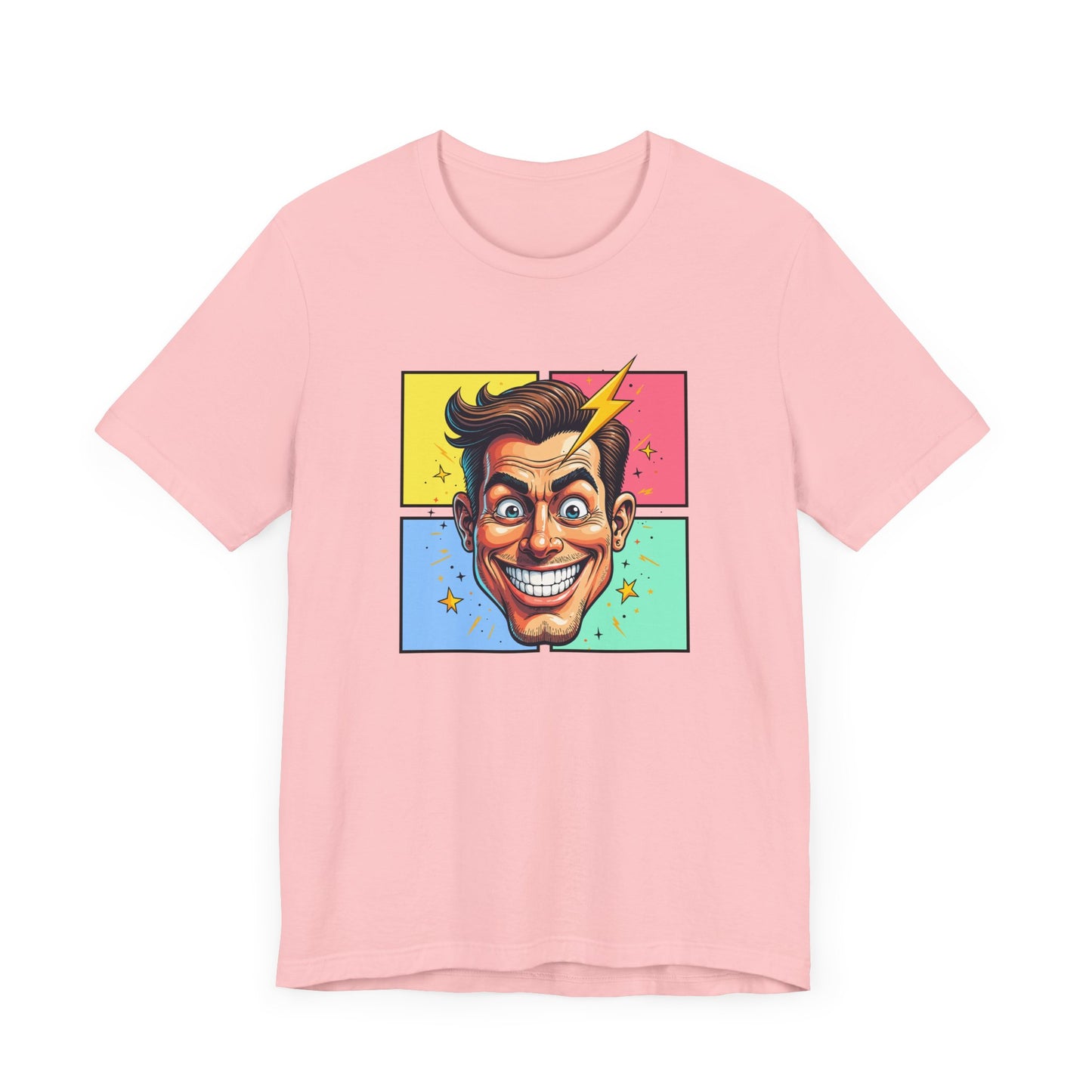 Funny Man’s Face with Lightning Forehead and Colorful Quadrant Stars Emotions Graphic T-Shirt
