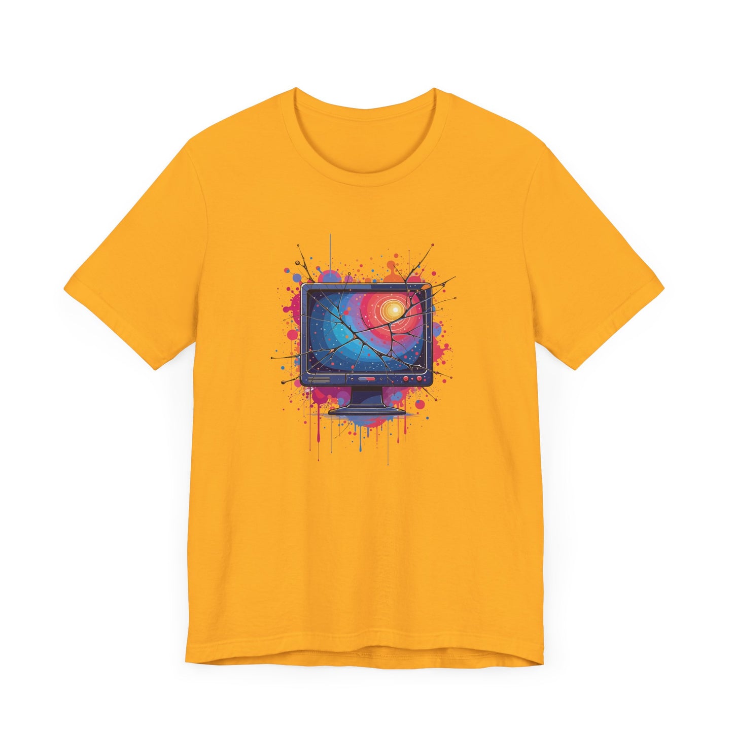 Break the System – Broken Monitor with Cracks, Gradient Screen & Color Splash Graphic T-Shirt