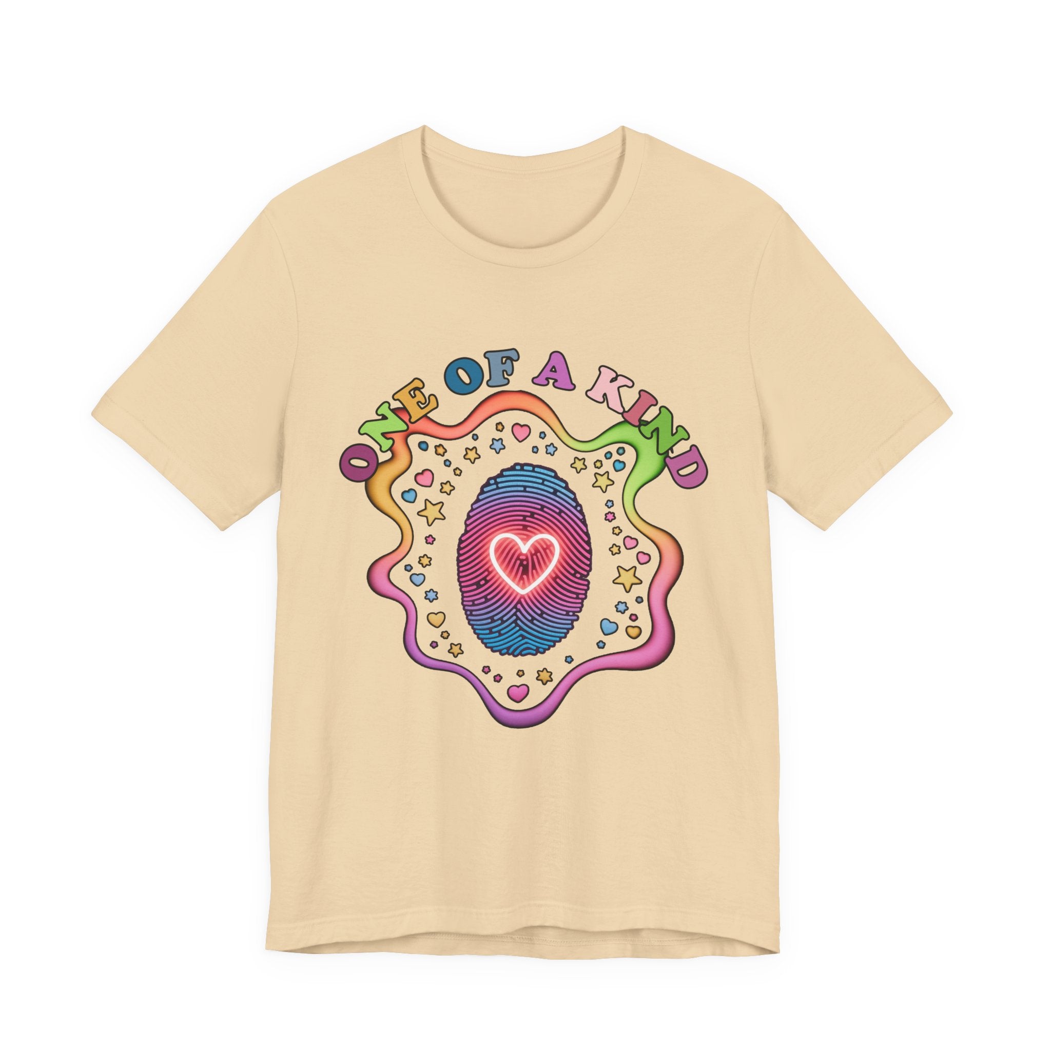 One of a Kind – Embrace Your Uniqueness Colorful Abstract Embryo with Fingerprint & Glowing Heart Graphic T-Shirt