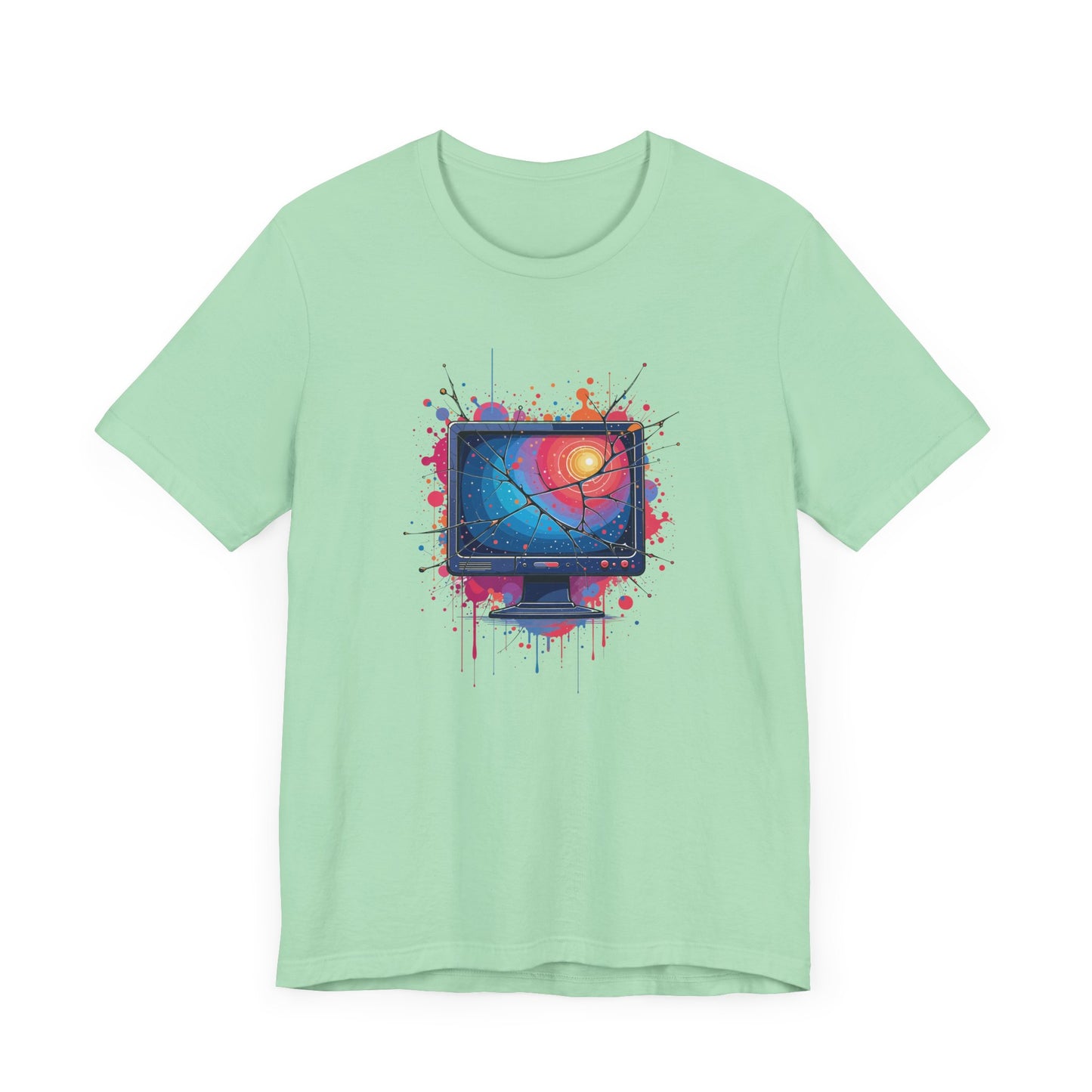 Break the System – Broken Monitor with Cracks, Gradient Screen & Color Splash Graphic T-Shirt