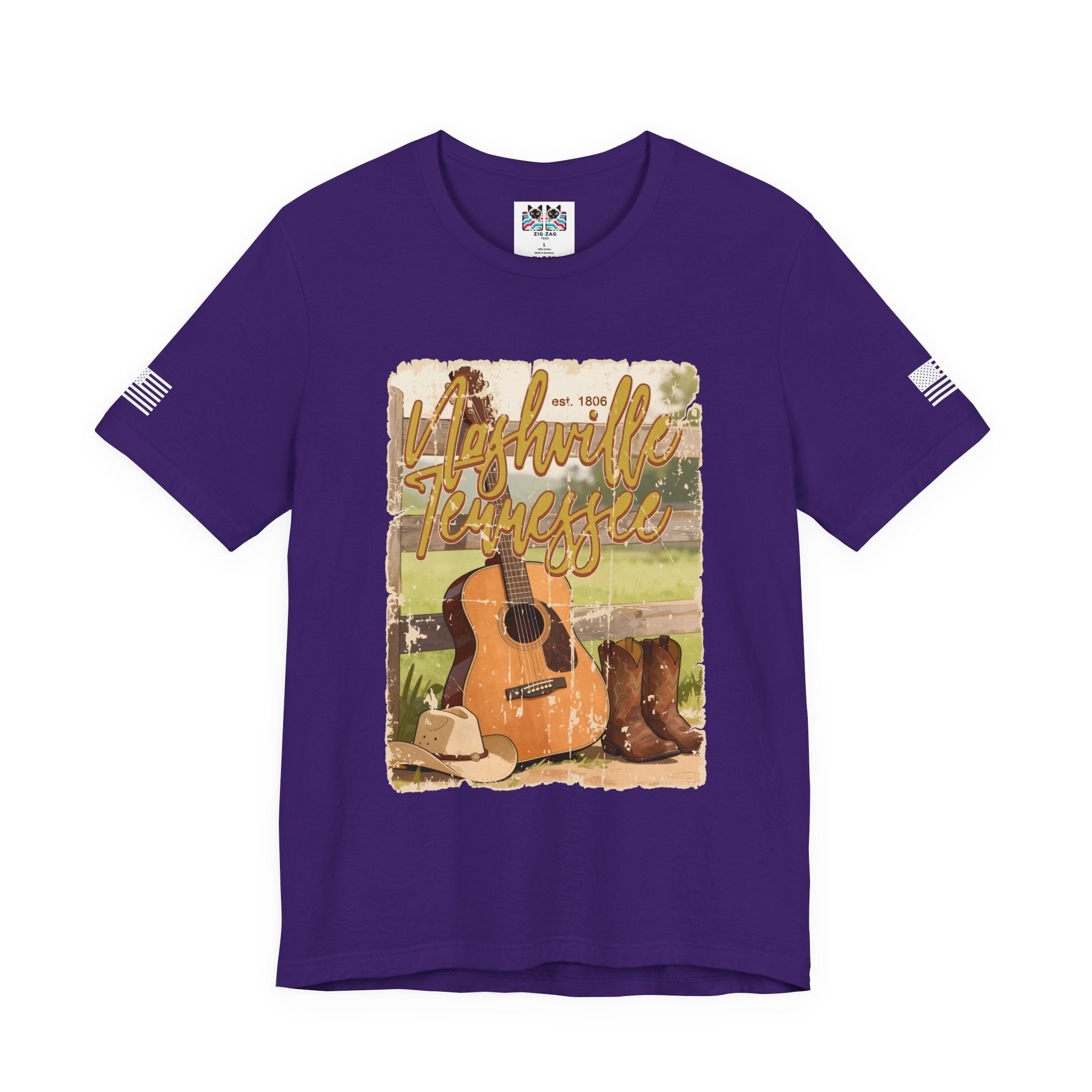 Nashville Tennessee EST 1806 T-Shirt – Vintage Cowboy Boots Hat Guitar Scene Graphic Tee