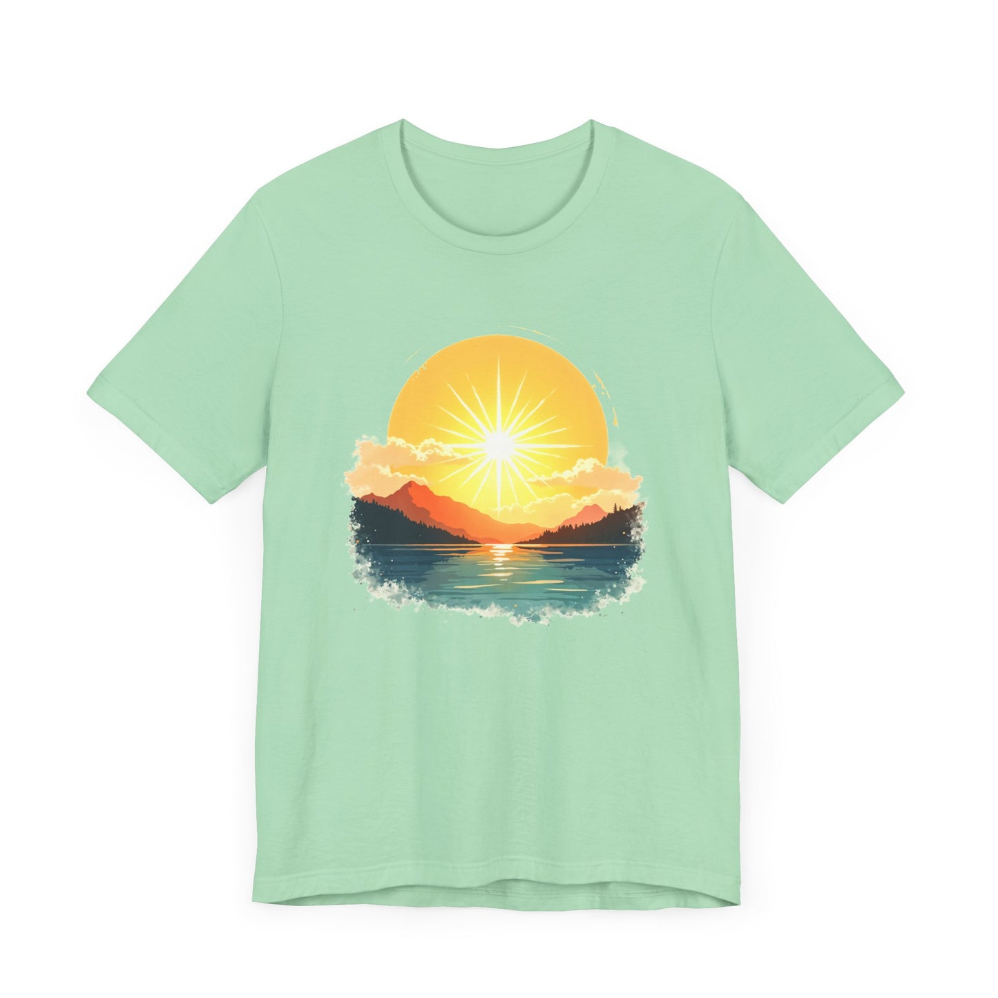 Sunset Mountain and Waterbody Landscape Graphic T-Shirt