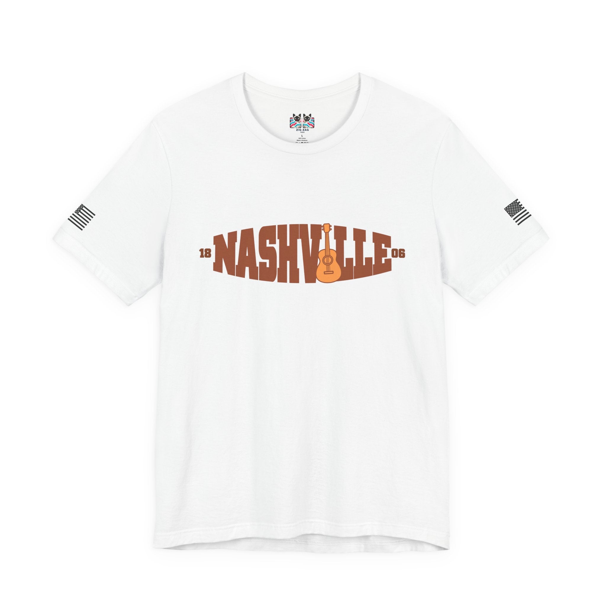 Nashville 1806 Guitar T-Shirt – Retro Inline Text with Guitar Graphic Tee