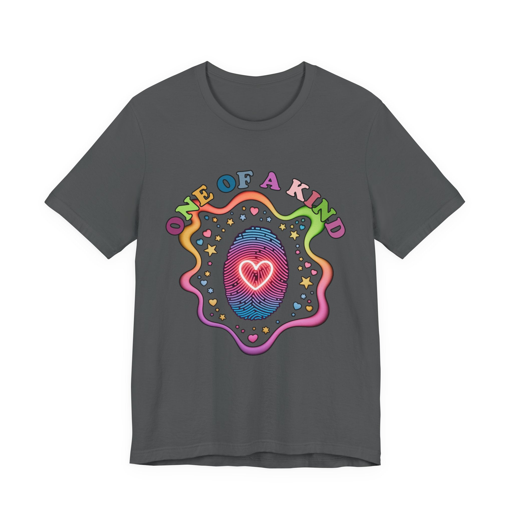 One of a Kind – Embrace Your Uniqueness Colorful Abstract Embryo with Fingerprint & Glowing Heart Graphic T-Shirt