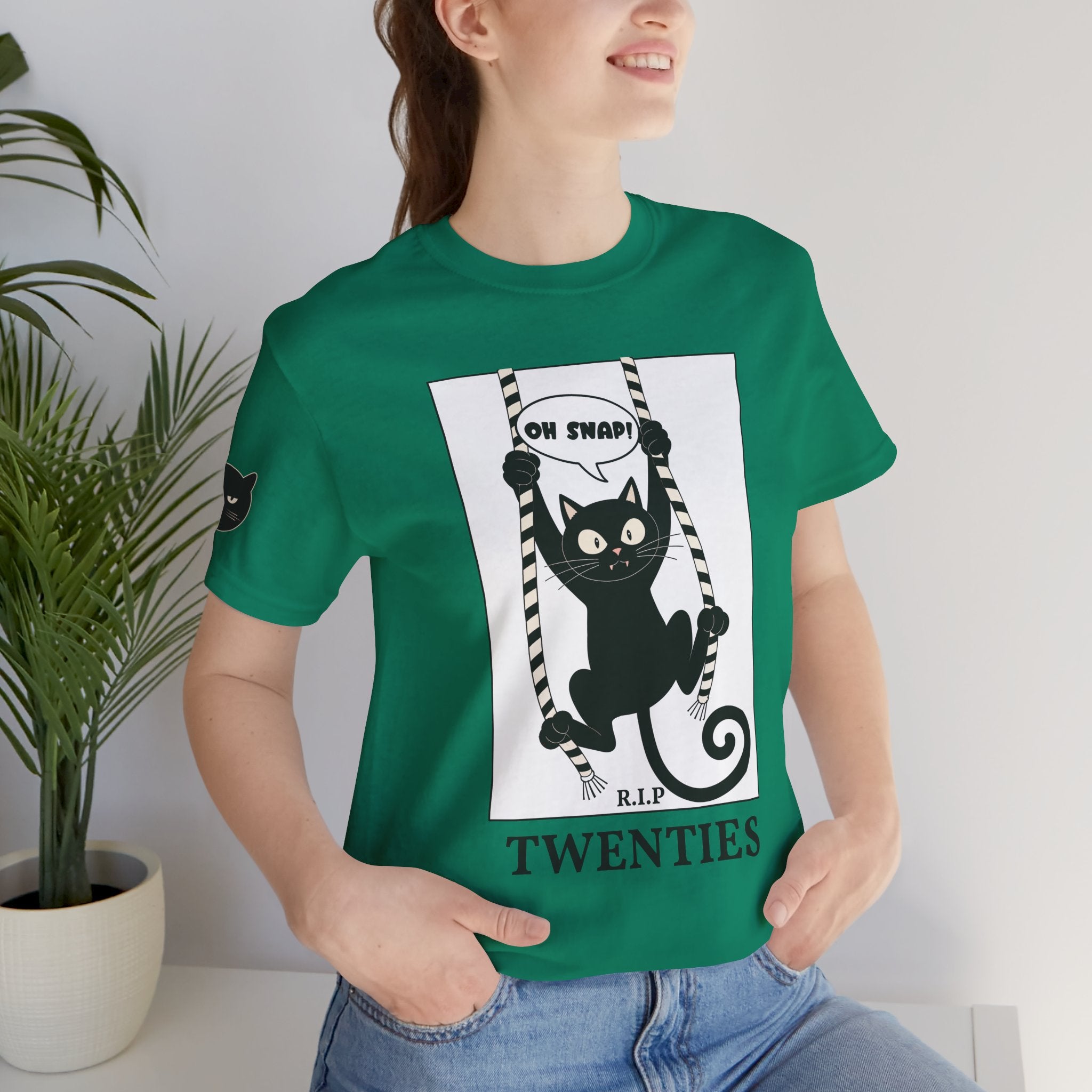Custom T-Shirt - Oh Snap Funny Cat T-Shirt – Cat Hanging from Blinds Mischievous Kitten Humor Graphic Tee