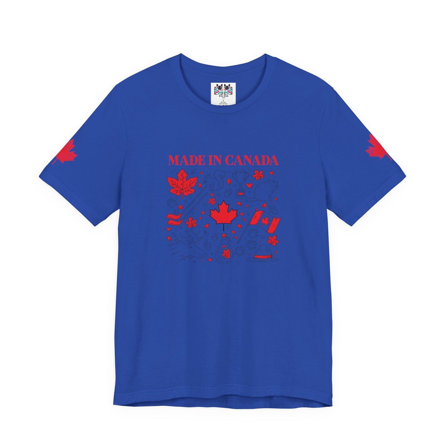 Made In Canada Iconic Symbols - Red & Black outline Print T-Shirt