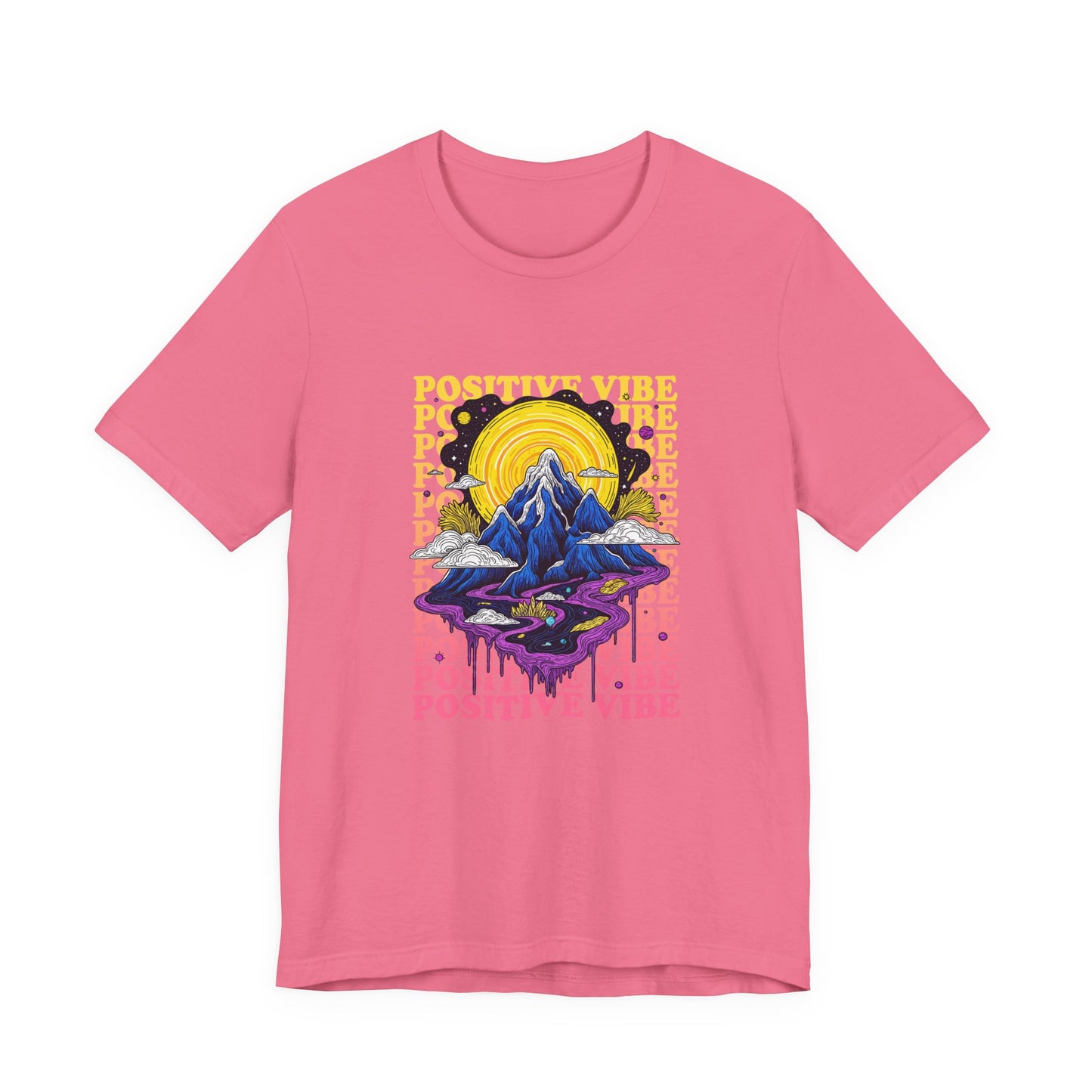 Positive Vibes – Cosmic Sun and Solar System Drip Graphic T-Shirt
