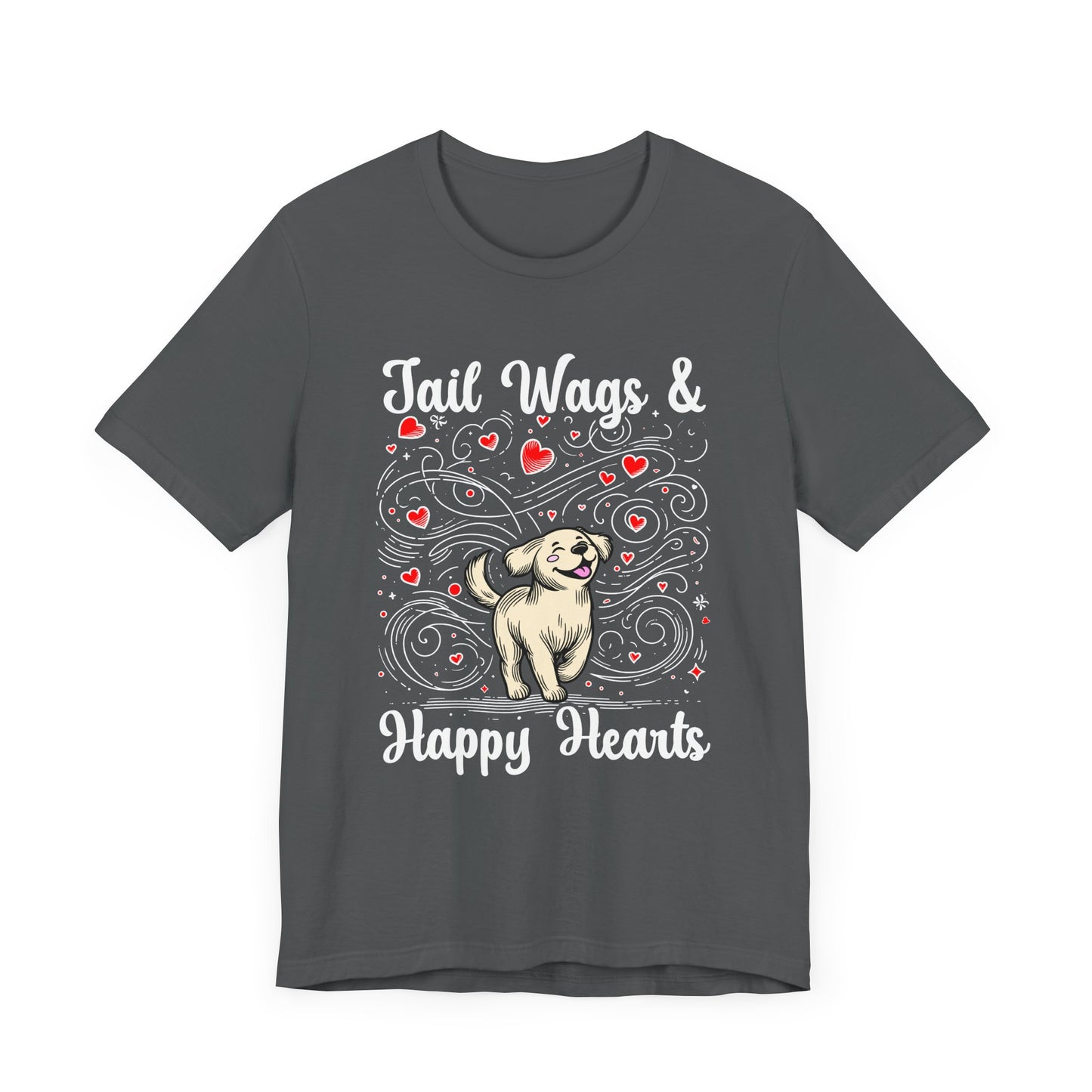 Tail Wags Happy Hearts | Smiling Puppy Walking with Flying Heart Emotions T-Shirt