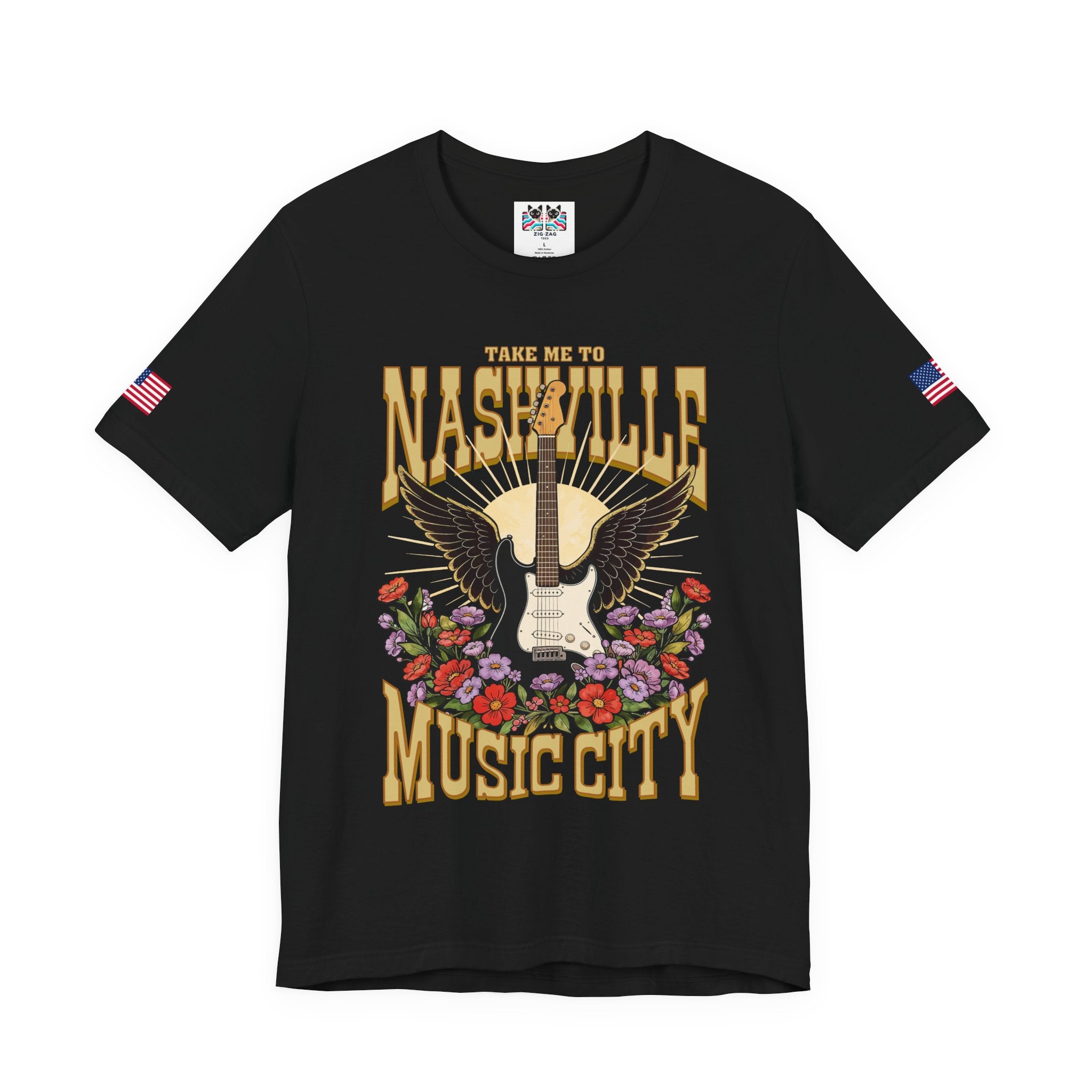 Take Me to Nashville Music City T-Shirt – Winged Electric Guitar Floral Graphic Tee
