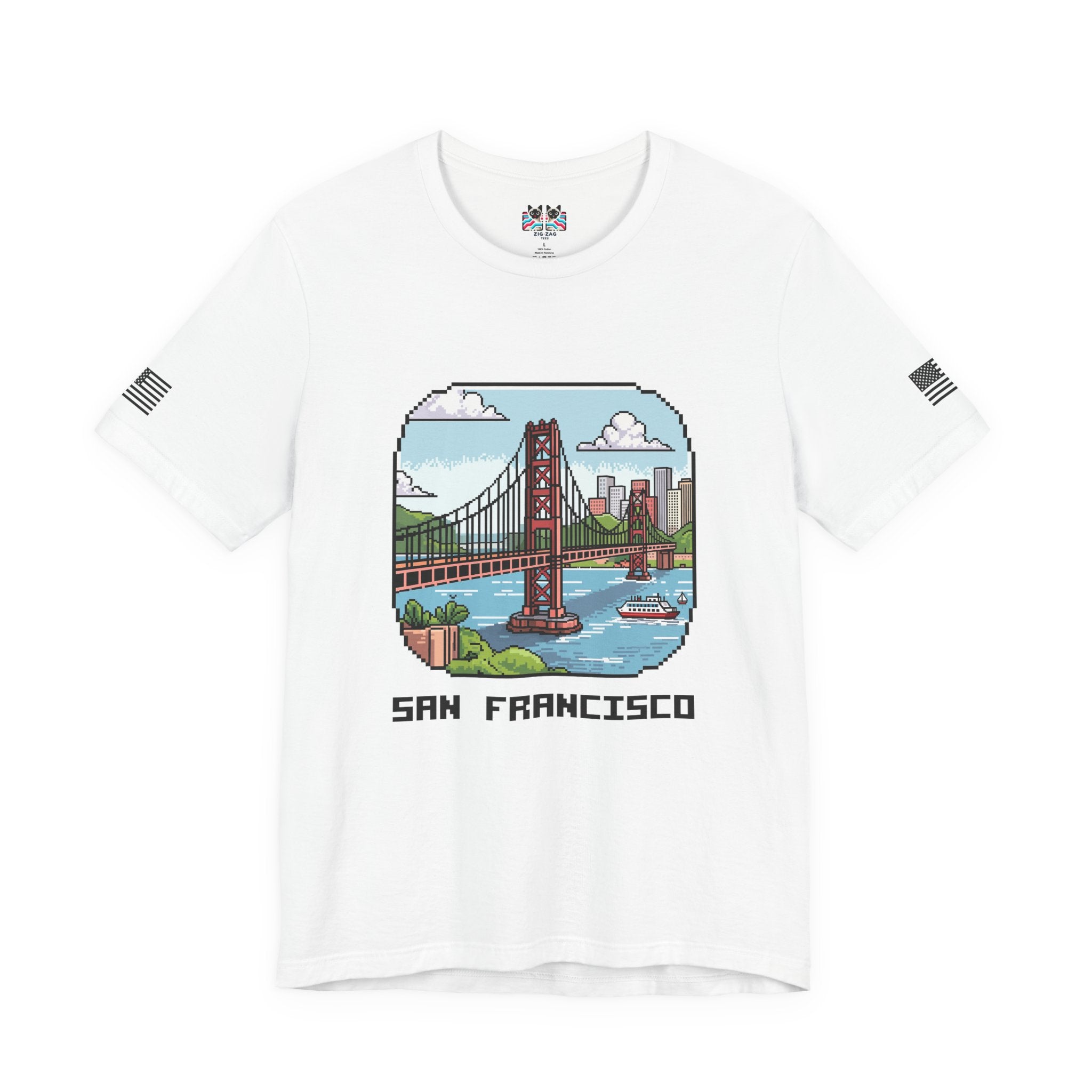 San Francisco T-Shirt, Retro Pixel Art Golden Gate Bridge Tee, SF California Gamer Style Shirt, Unique Travel Souvenir, Unisex