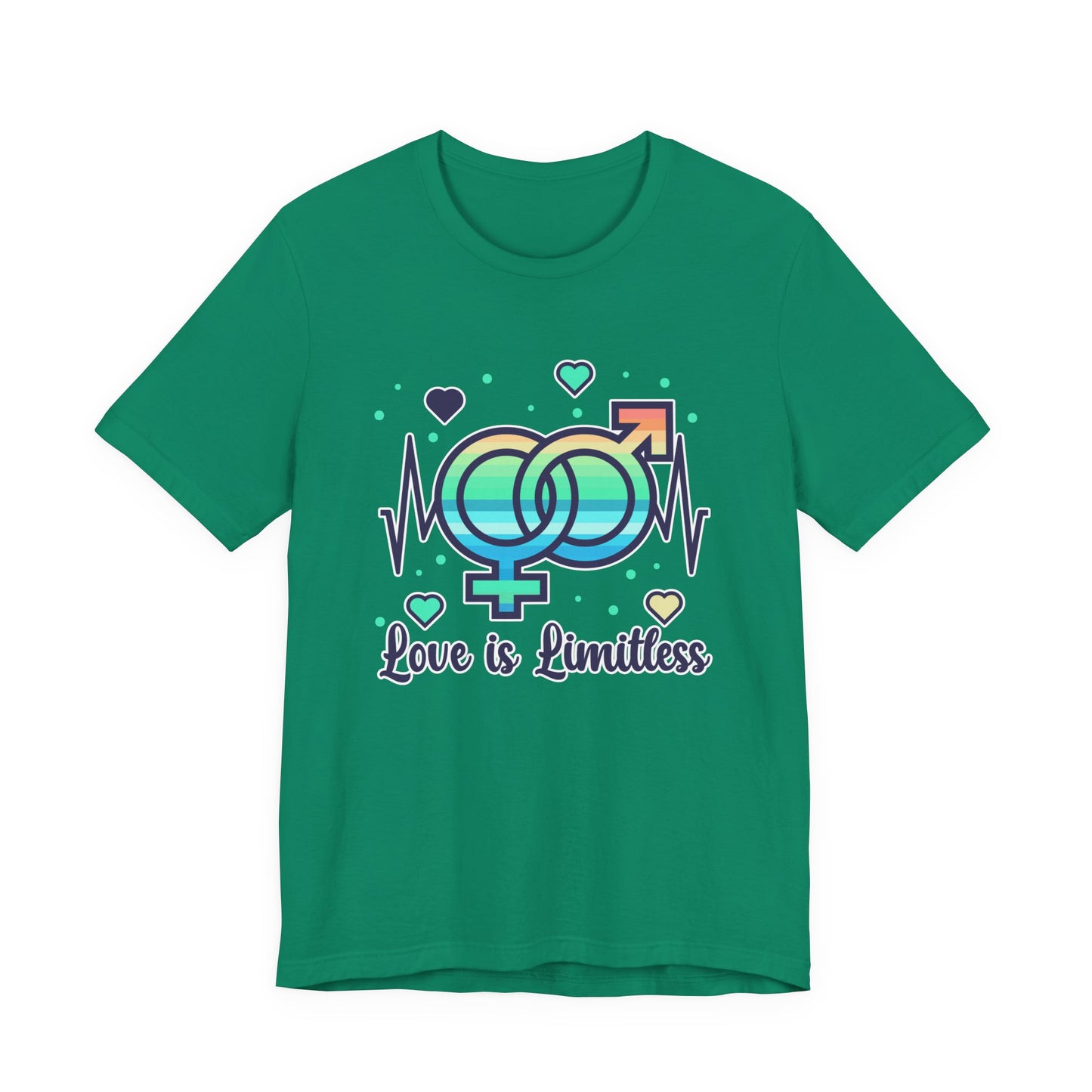 Love Is Limitless – Interconnected Gender Symbols & Heart Graphic T-Shirt