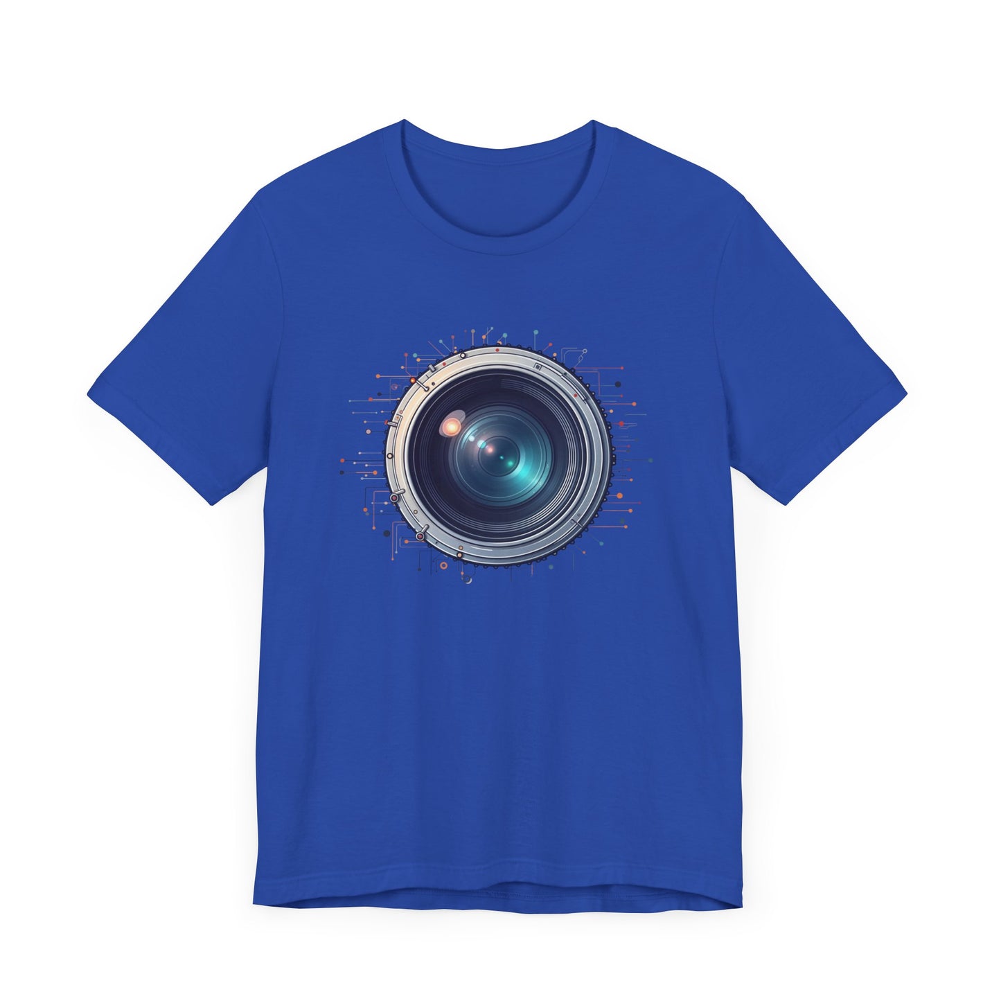 Focus Mode – Large Camera Lens with Radiant Lines & Color Splash Graphic T-Shirt