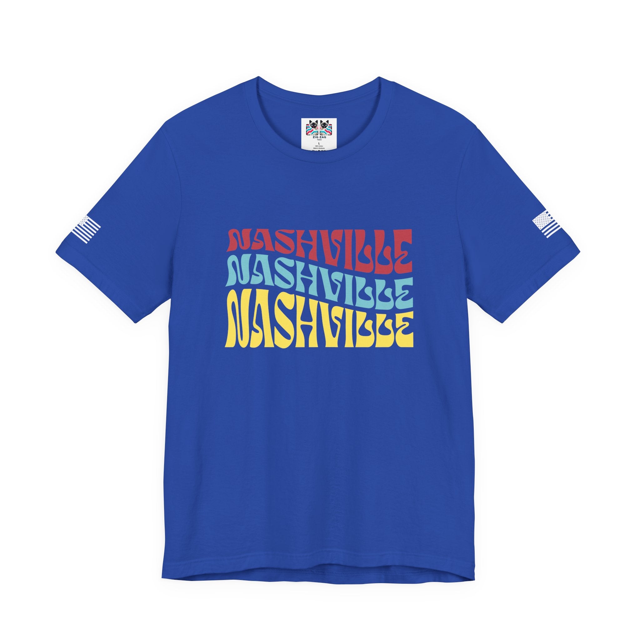 Nashville Retro Wavy Repeat T-Shirt – Groovy 70s Style Triple Color Typography Tee