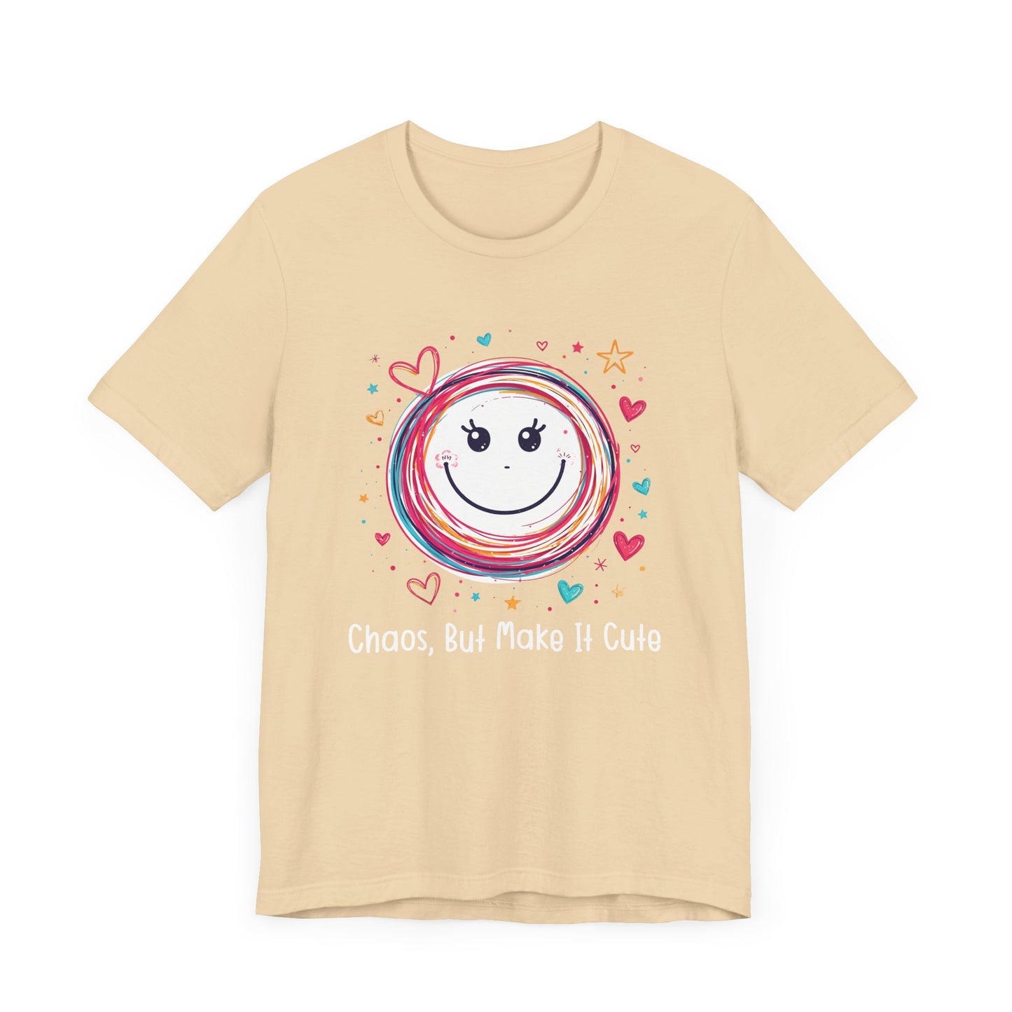 Chaos, But Make It Cute – Colorful Scribbled Circles with Smiley, Hearts & Stars Graphic T-Shirt