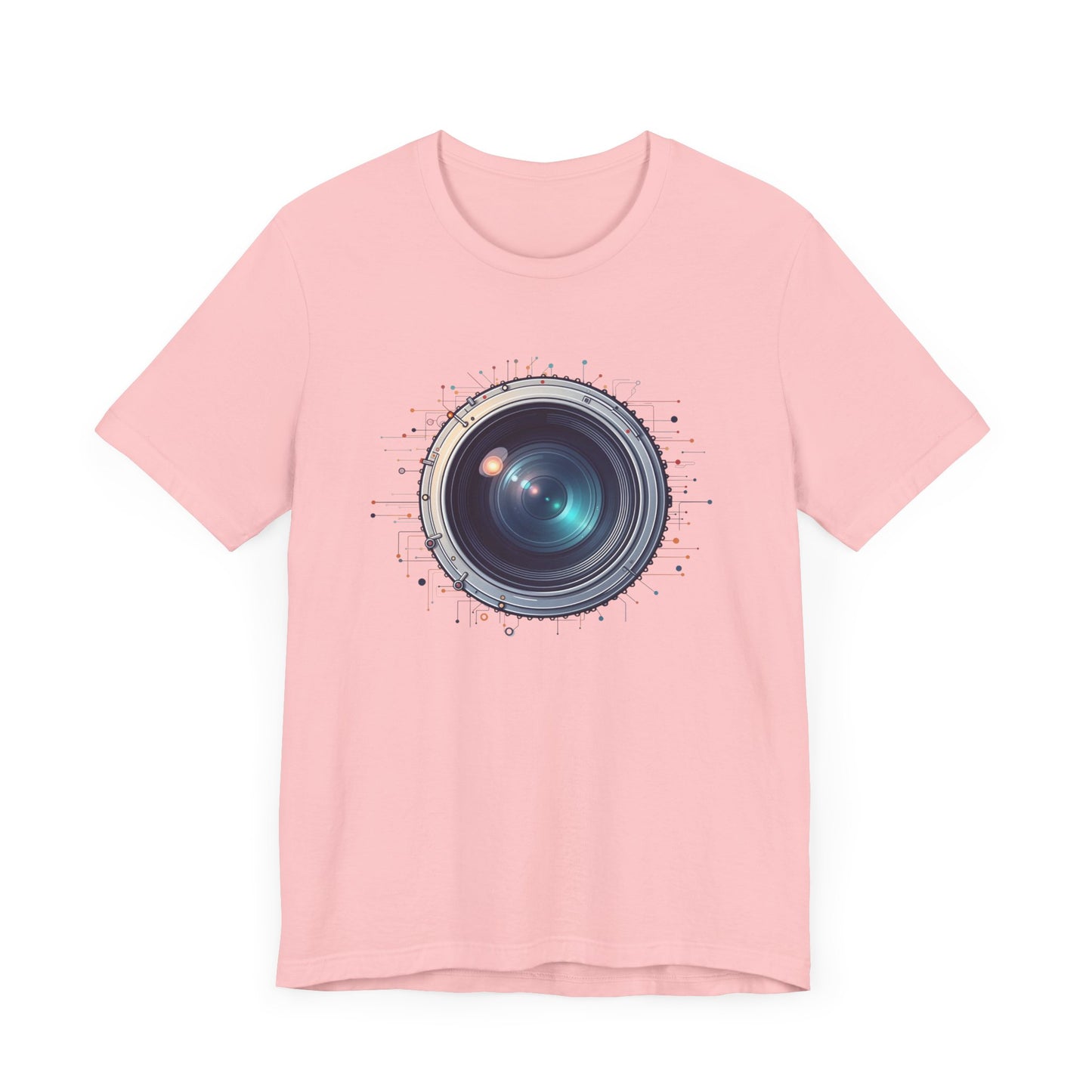 Focus Mode – Large Camera Lens with Radiant Lines & Color Splash Graphic T-Shirt