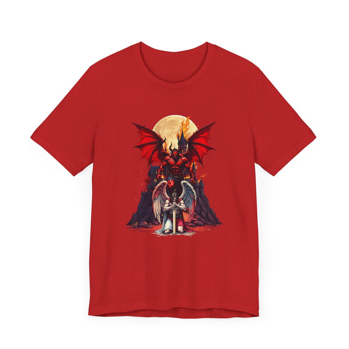 Beast Dominion – Floating Vampire Over Fallen Winged Fighter Graphic T-Shirt