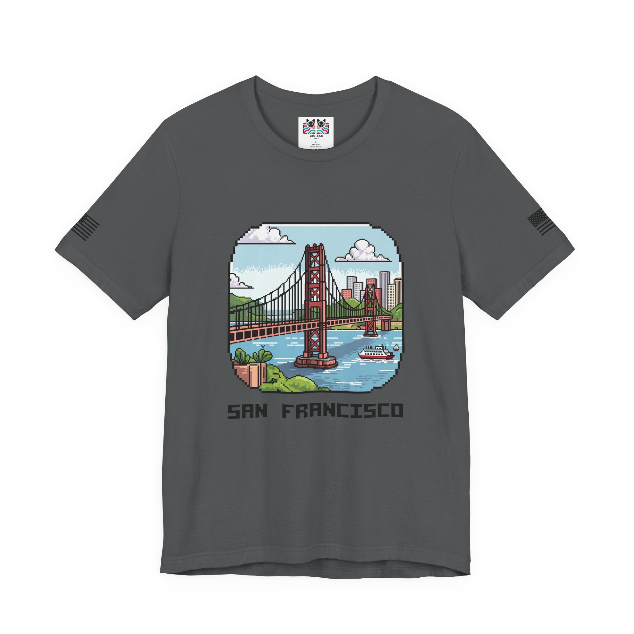 San Francisco T-Shirt, Retro Pixel Art Golden Gate Bridge Tee, SF California Gamer Style Shirt, Unique Travel Souvenir, Unisex