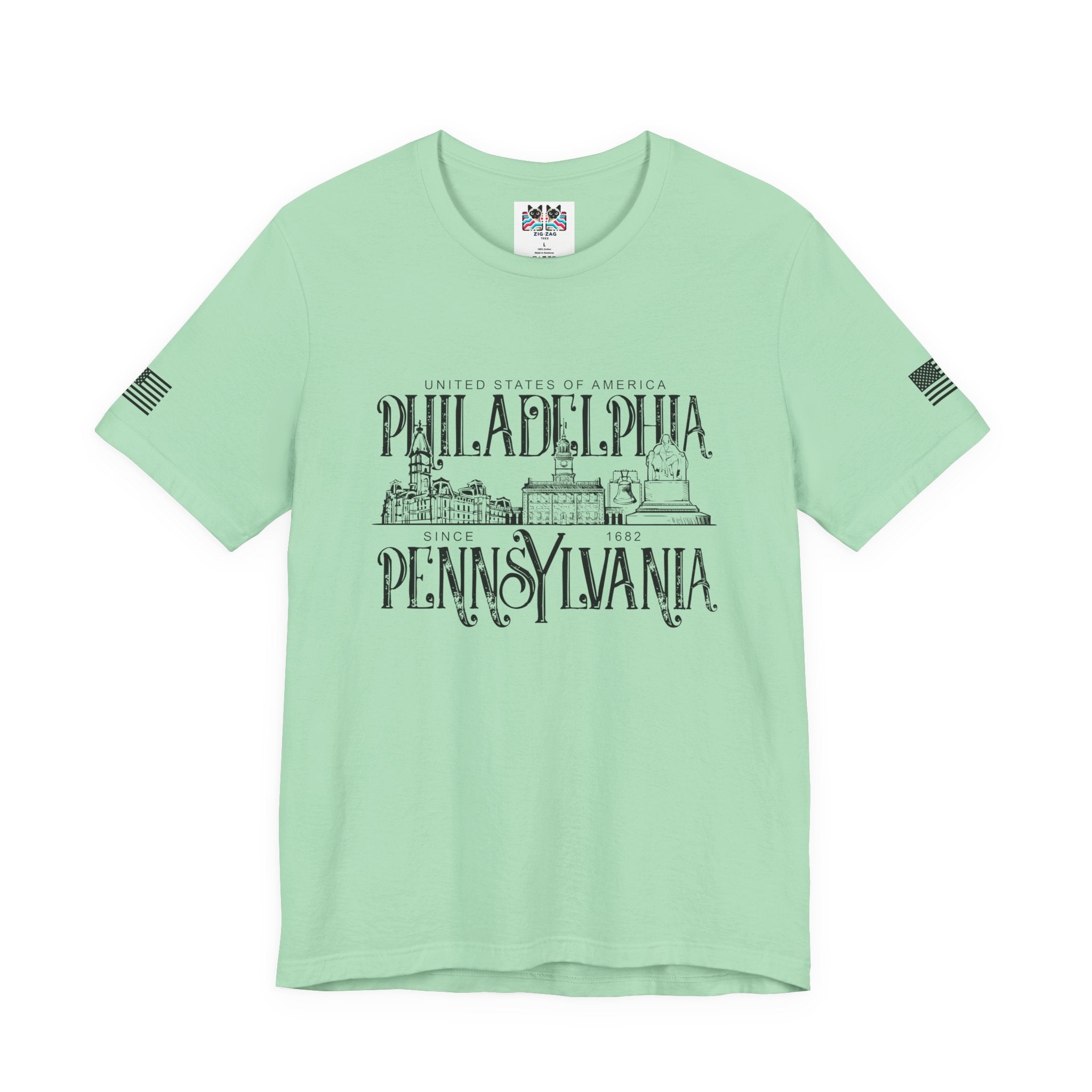 Philadelphia Pennsylvania T-Shirt – United States of America Since 1682 Landmark Graphic Tee