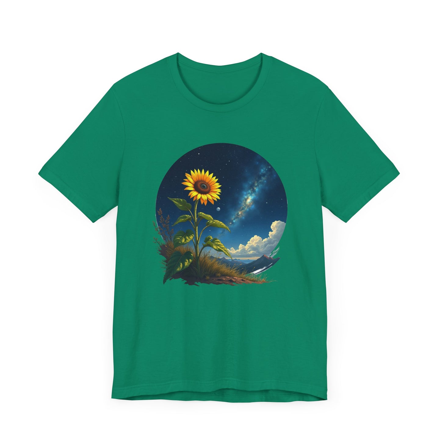 Cosmic Bloom Sunflower with Sky, Clouds & Mountains Reaction Graphic T-Shirt