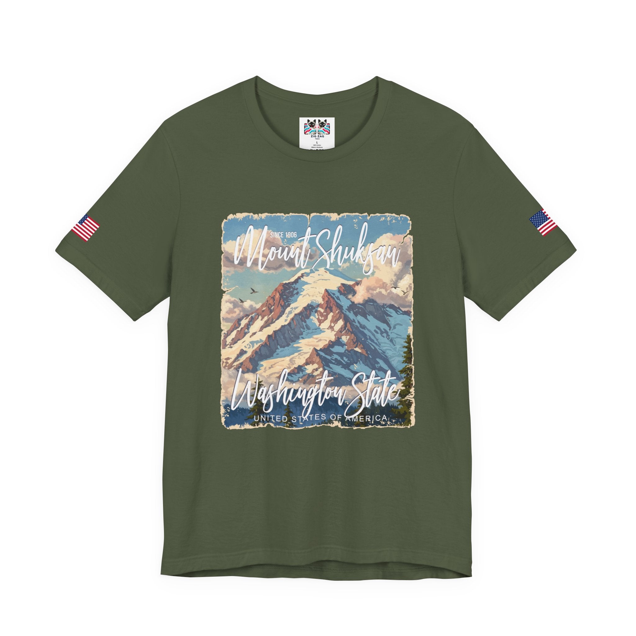Mount Shuksan Washington State Since 1906 Vintage Travel Poster T-Shirt | North Cascades Hiking Tee | PNW Mountain Shirt