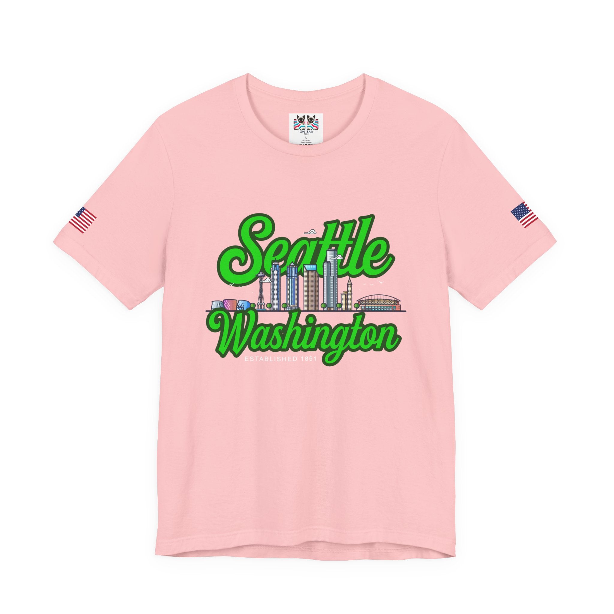 Seattle Washington Retro Script Skyline T-Shirt | Established 1851 Graphic Tee | Pacific Northwest Pride Shirt