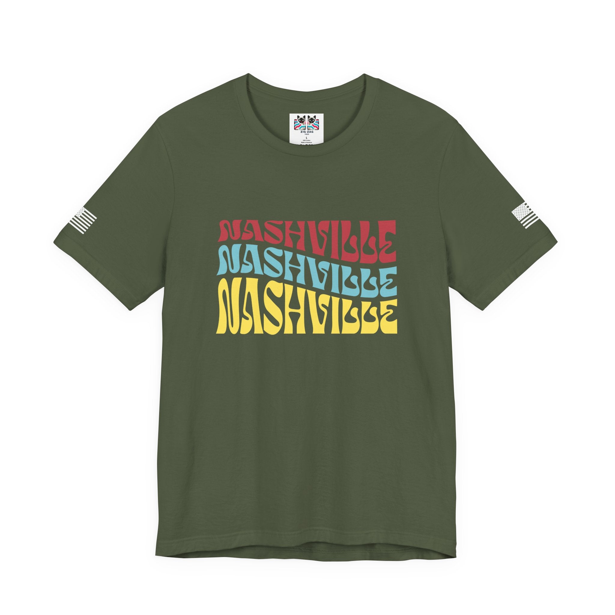 Nashville Retro Wavy Repeat T-Shirt – Groovy 70s Style Triple Color Typography Tee