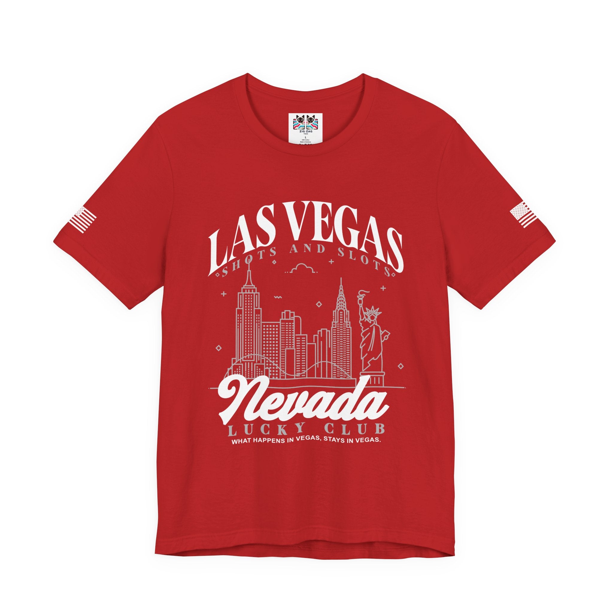 Las Vegas Shots and Slots Nevada Lucky Club Men's T-Shirt – Vegas Skyline Black Tee