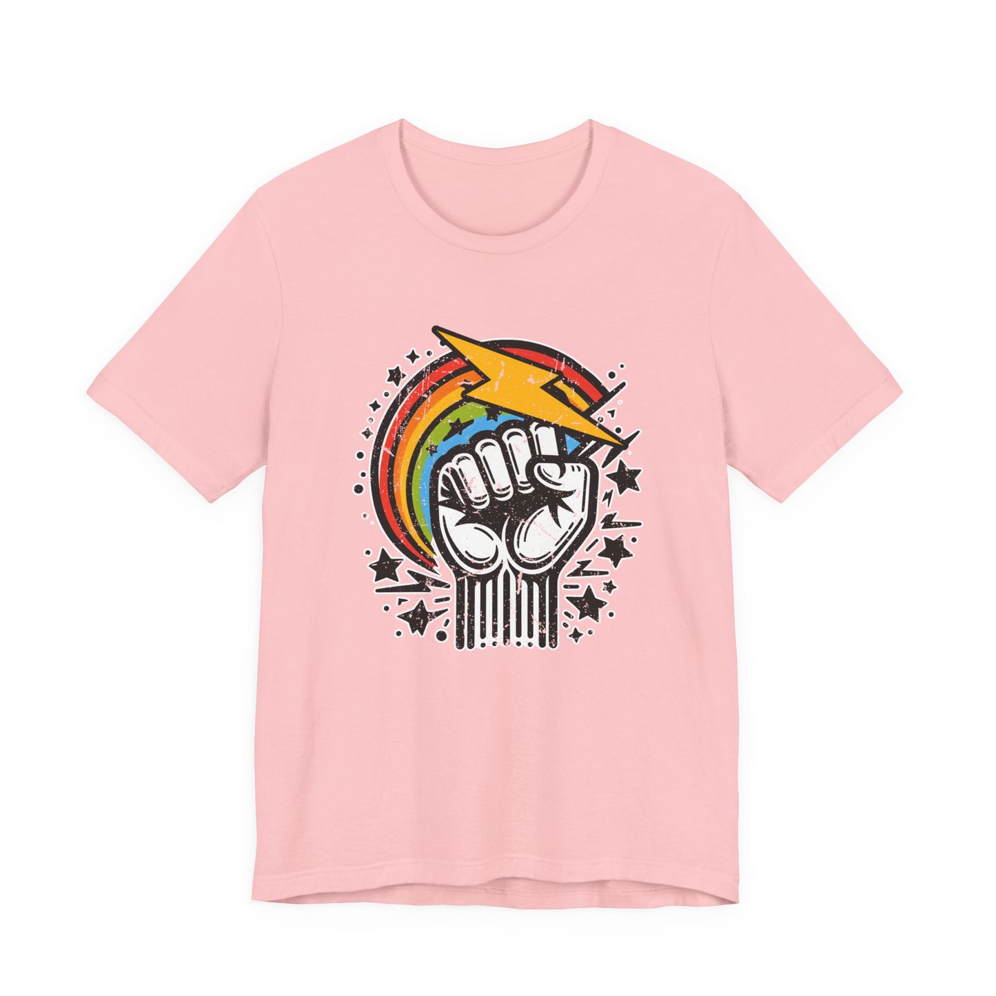 Rainbow Power & Pride – Raised Fist with Lightning Bolt and Rainbow Graphic T-Shirt