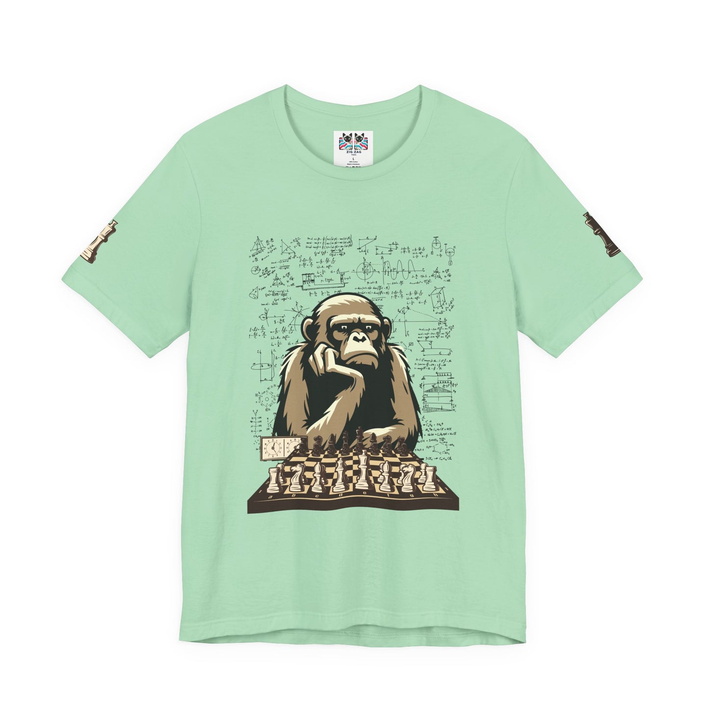 Thinking Monkey Chess T-Shirt – Intelligent Chimp Mathematical Formulas Graphic Tee