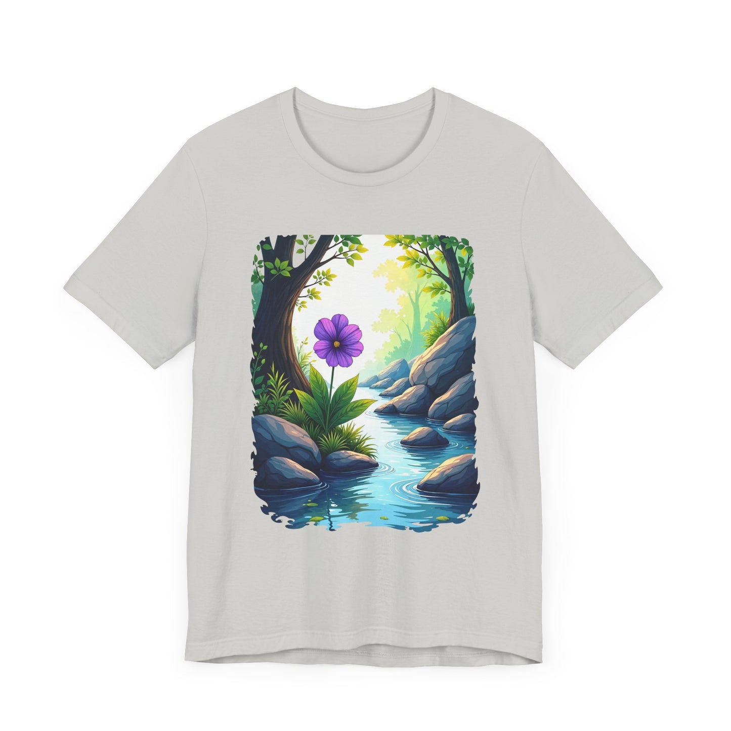 Tranquil Flower Creek T-Shirt – Nature Art Graphic Tee