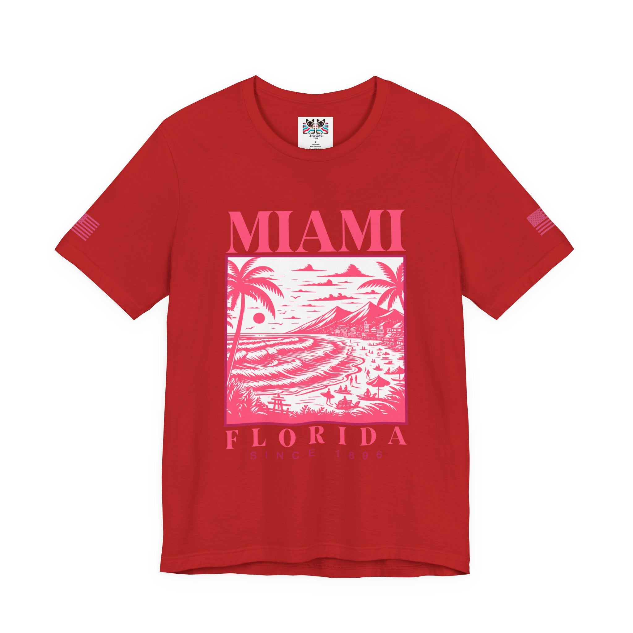 Miami Florida Since 1896 T-Shirt – Engraving Style Beach Scene Palm Tree Graphic Tee