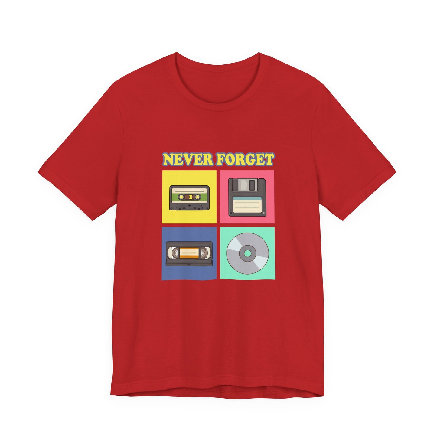 Never Forget Retro Media Tshirt Floppy Disk Cassette Tape Recorder CD Graphic