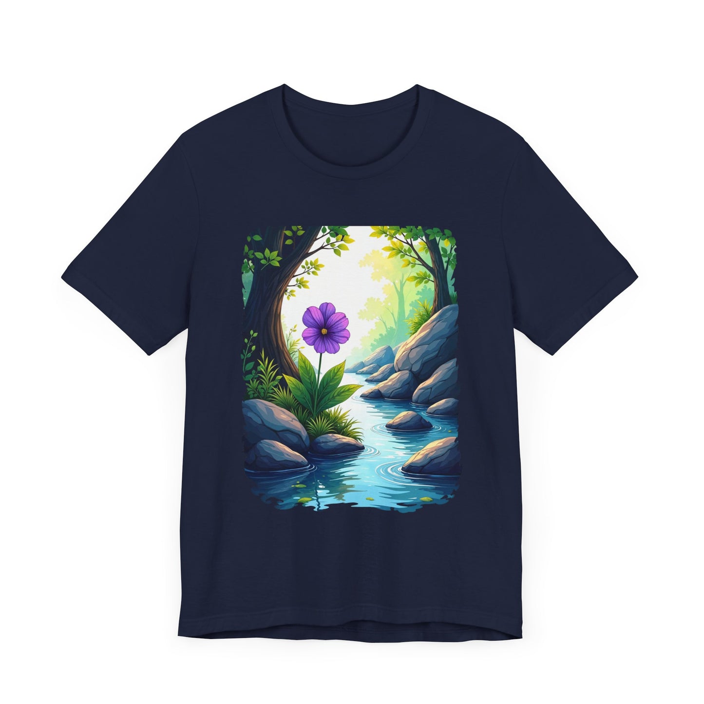Tranquil Flower Creek T-Shirt – Nature Art Graphic Tee