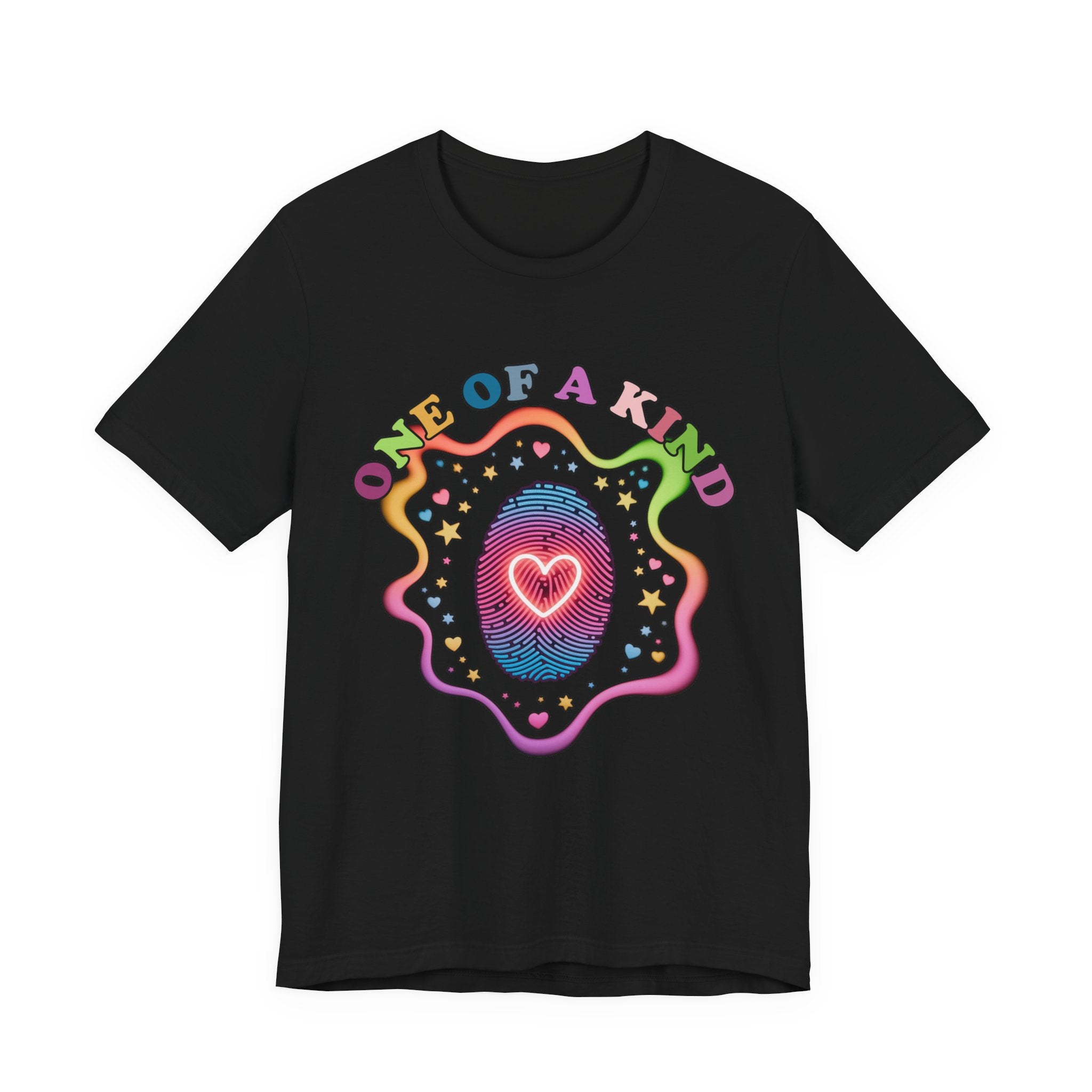 One of a Kind – Embrace Your Uniqueness Colorful Abstract Embryo with Fingerprint & Glowing Heart Graphic T-Shirt
