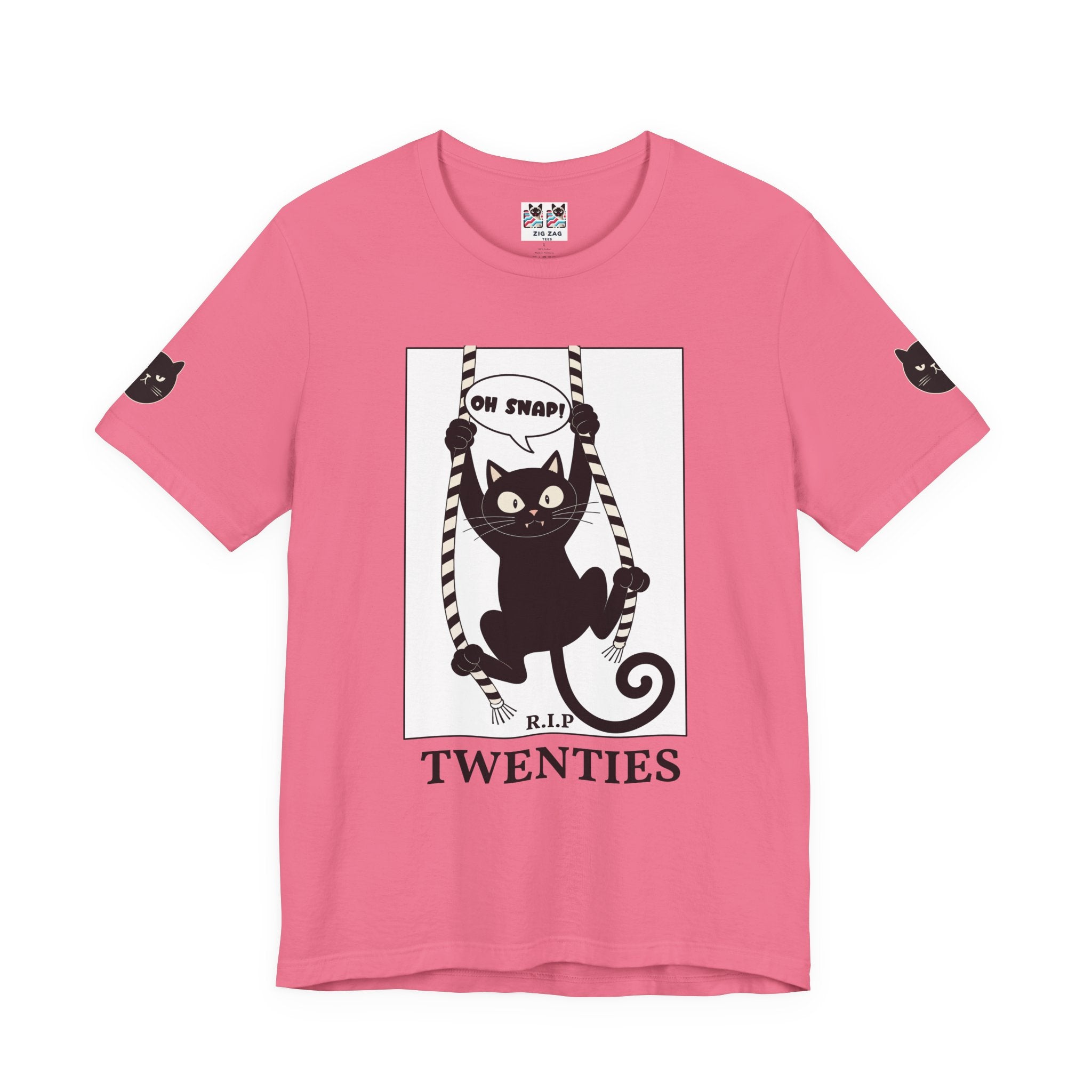Custom T-Shirt - Oh Snap Funny Cat T-Shirt – Cat Hanging from Blinds Mischievous Kitten Humor Graphic Tee