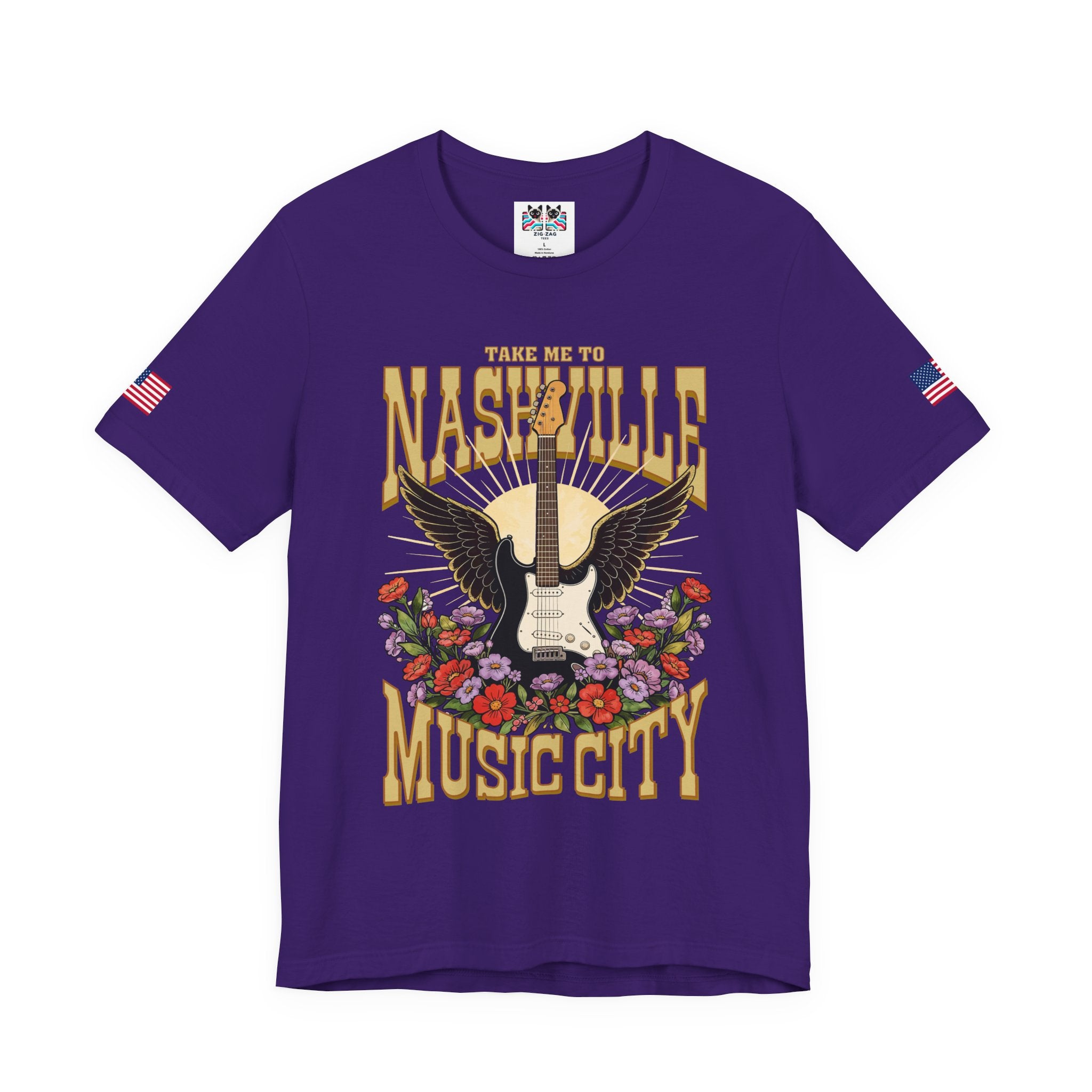 Take Me to Nashville Music City T-Shirt – Winged Electric Guitar Floral Graphic Tee