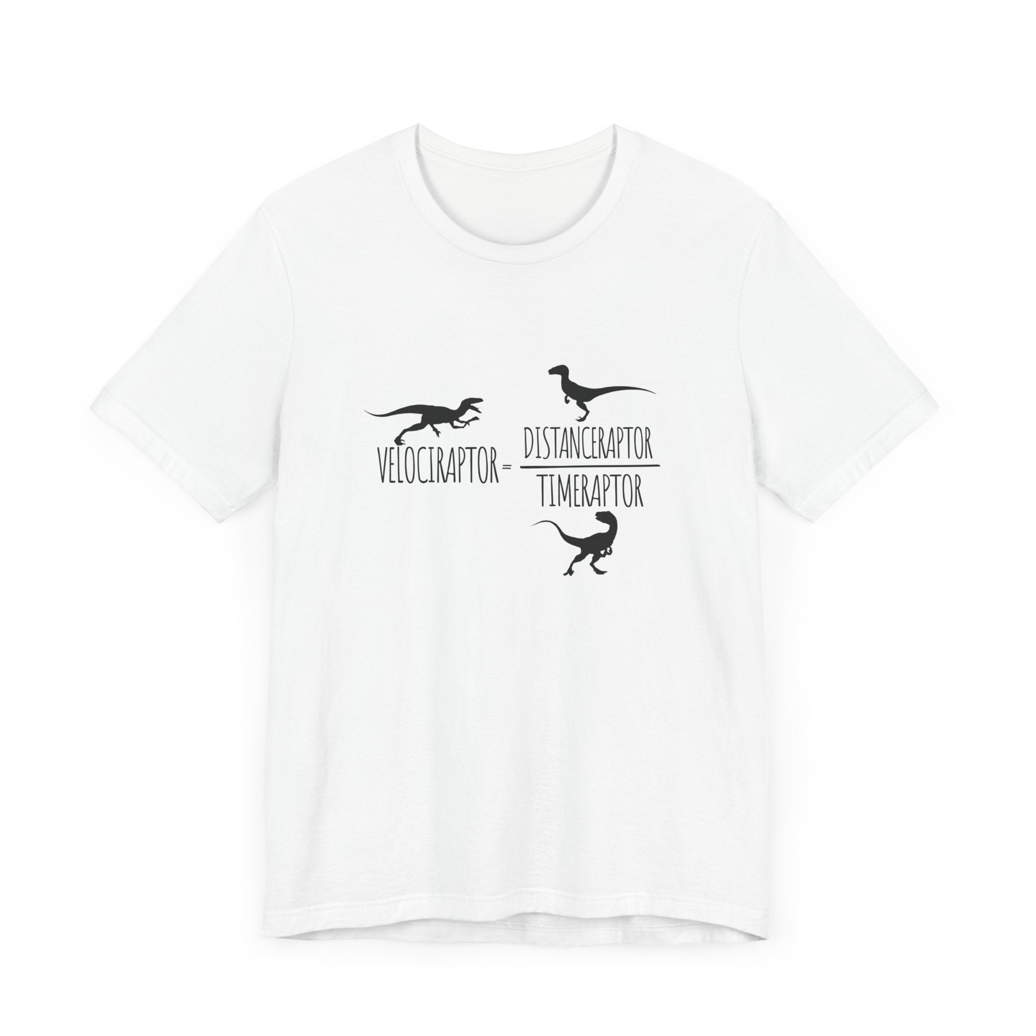 Dinosaur Math Joke Tee – Velociraptor = Distanceraptor / Timeraptor
