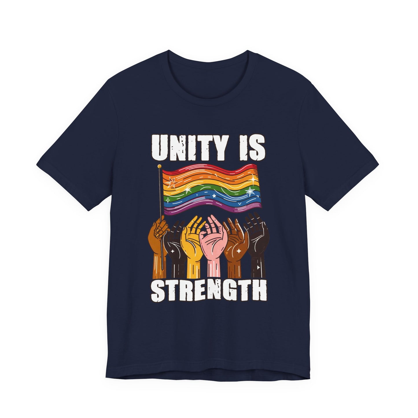 Unity Is Strength – Diverse Hands Holding Pride Flag Graphic T-Shirt