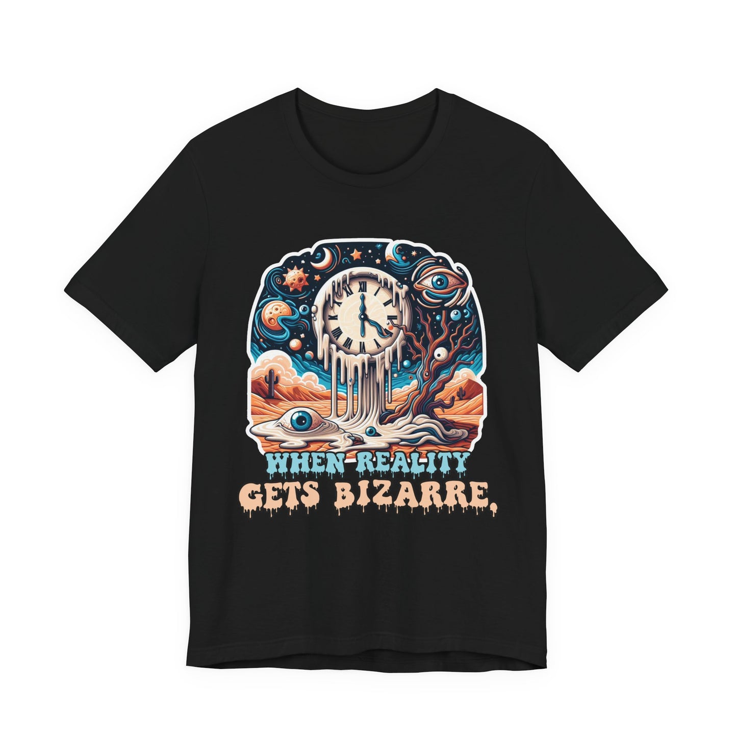 When Reality Becomes Bizarre Tshirt – Surreal Melting Sky, Clocks, and Desert Landscape