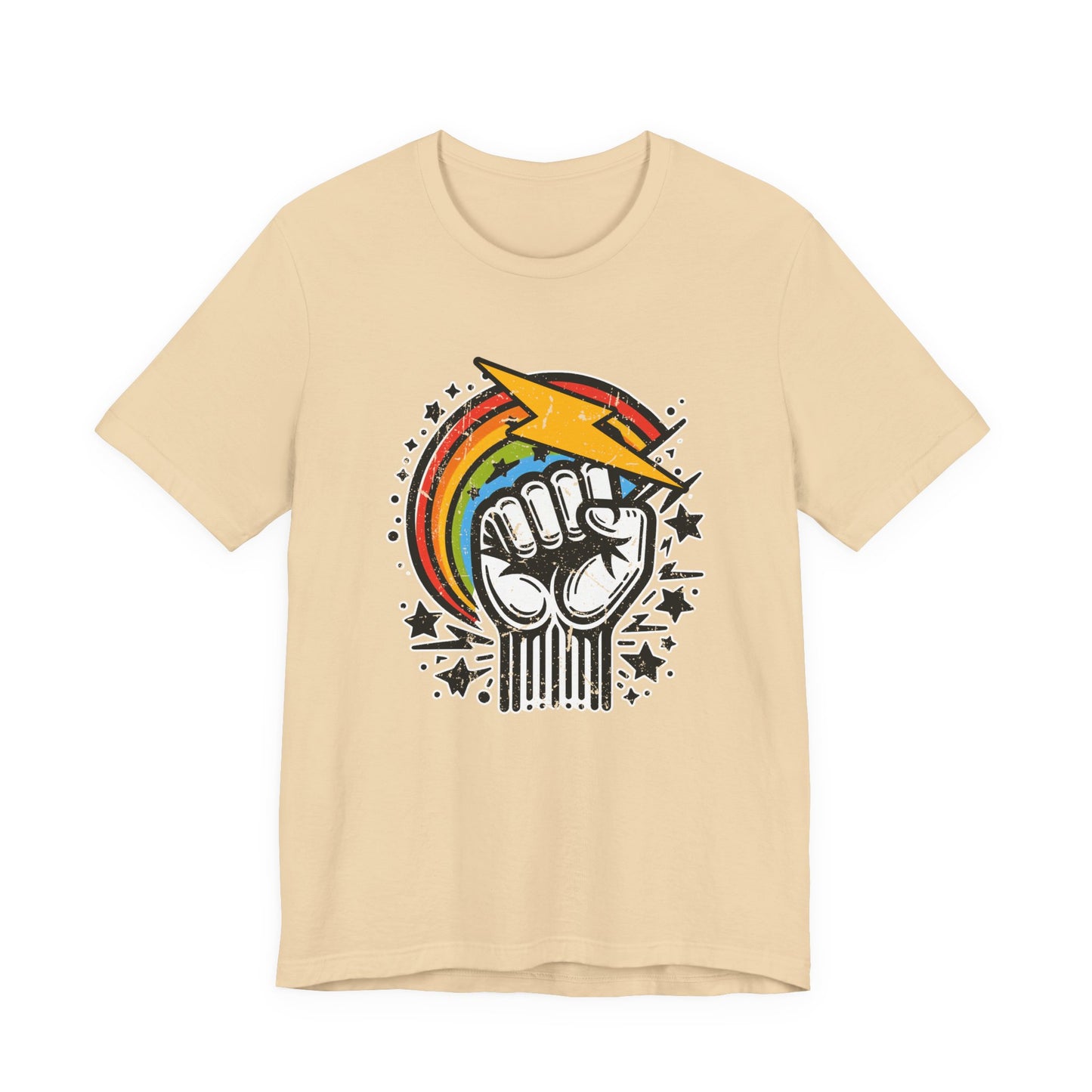 Rainbow Power & Pride – Raised Fist with Lightning Bolt and Rainbow Graphic T-Shirt
