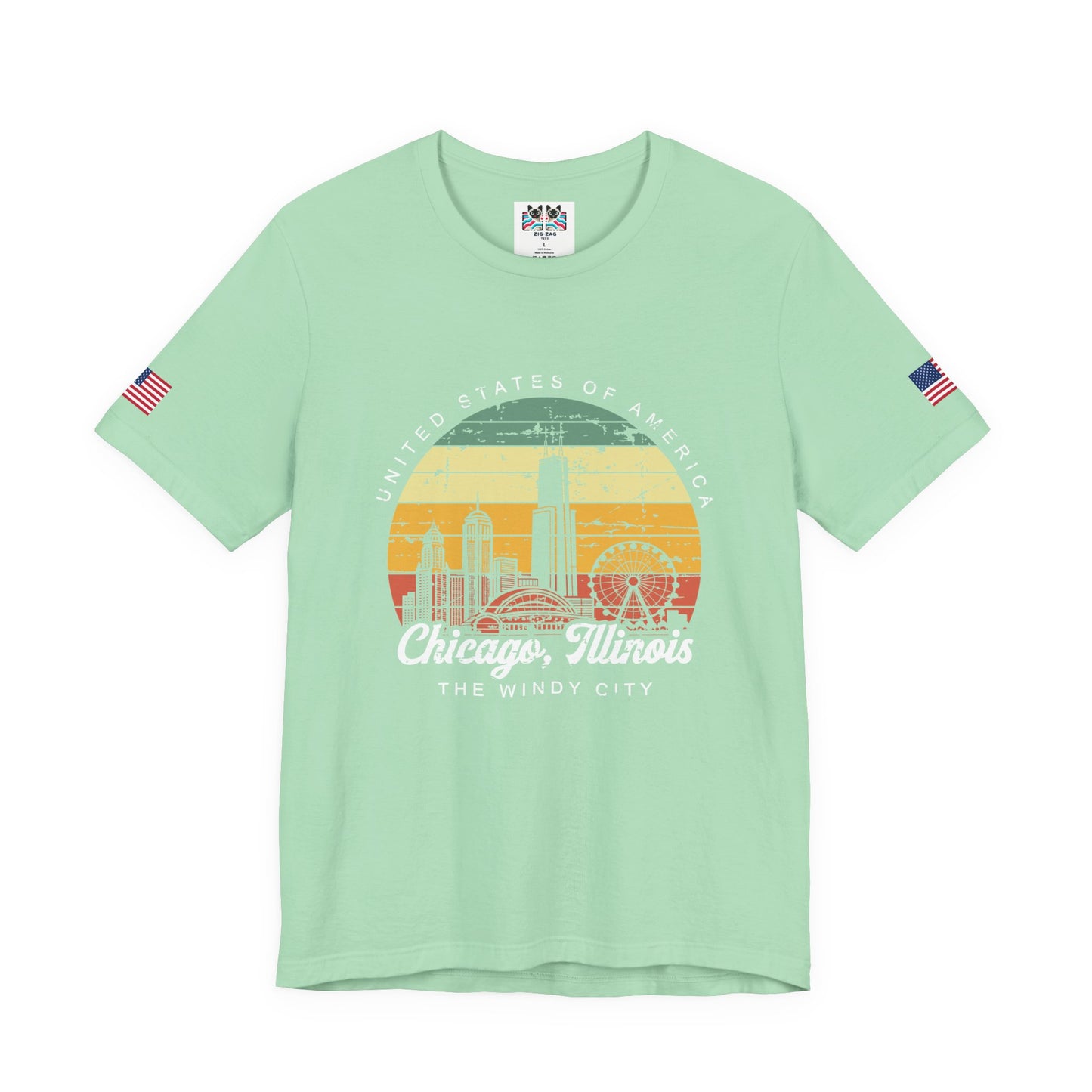 Chicago Illinois Retro Sunset T-Shirt - Vintage Skyline Ferris Wheel 70s Circle Design