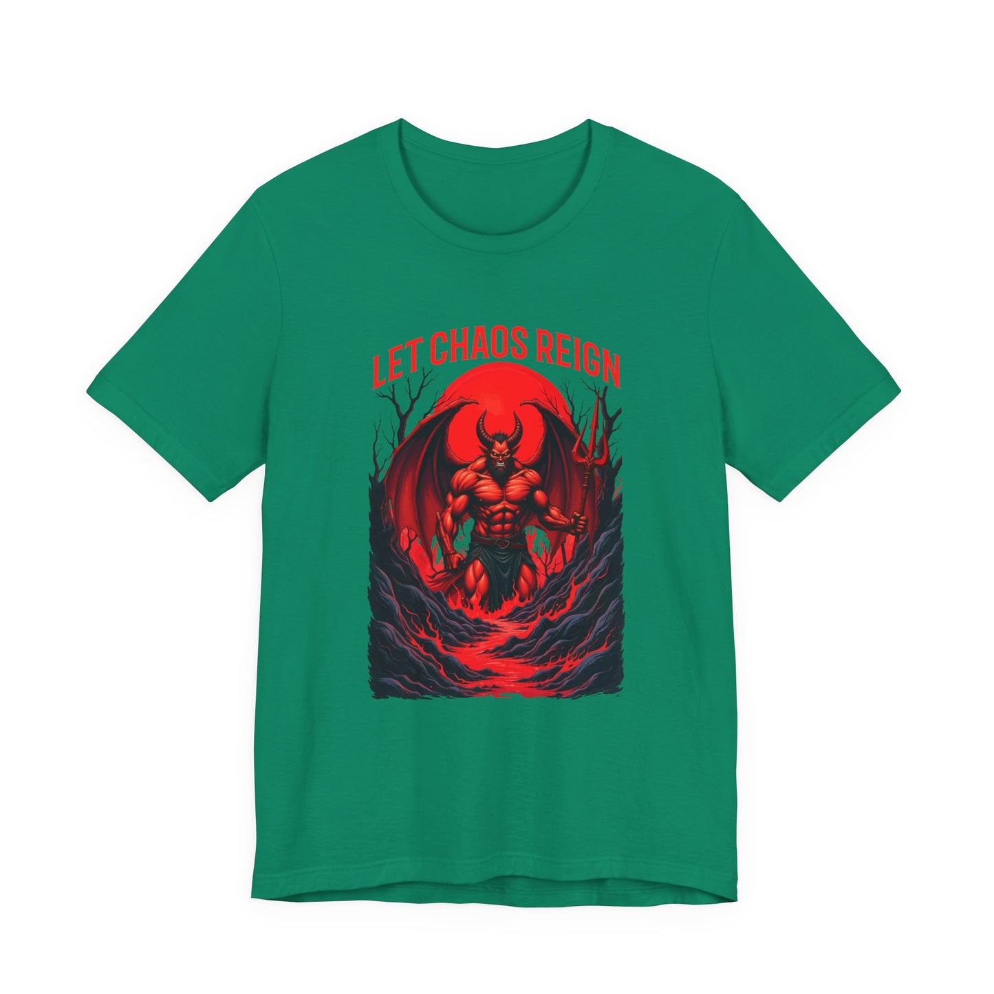 Let Chaos Reign – Fierce Beast with Wings on Fiery under Red Moon Graphic T-Shirt