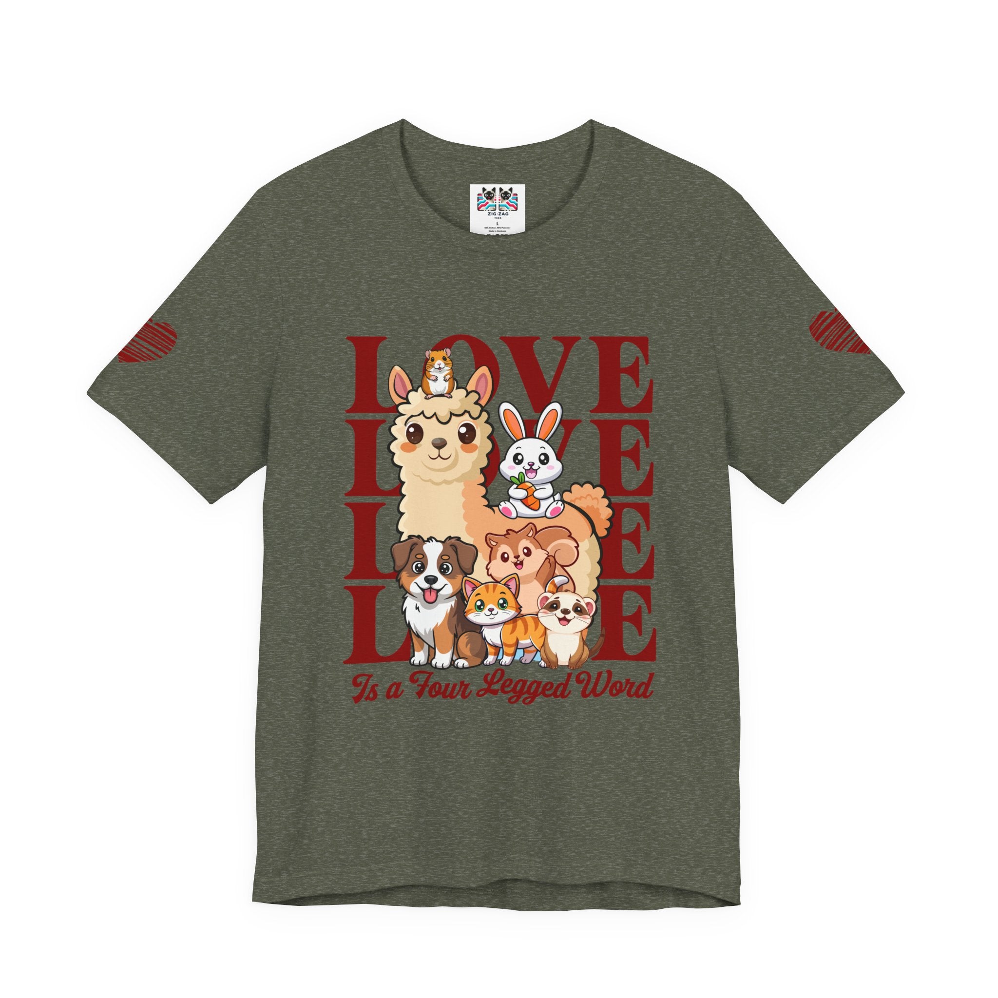 Love Is a Four Legged Word T-Shirt – Cute Animals Llama Dog Cat Rabbit Pet Lover Graphic Tee