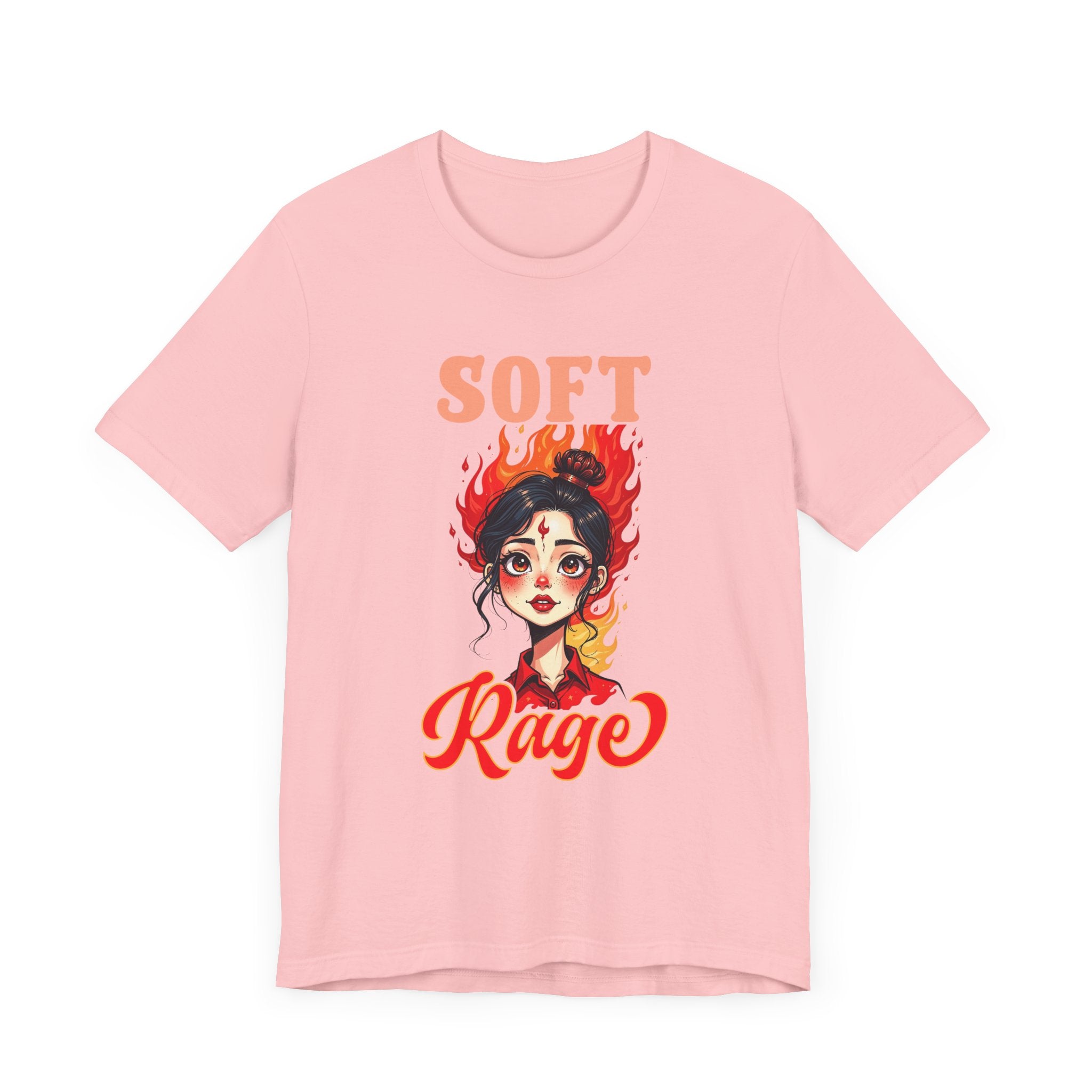 Soft Rage – Emotional Woman with Fiery Background Graphic T-Shirt