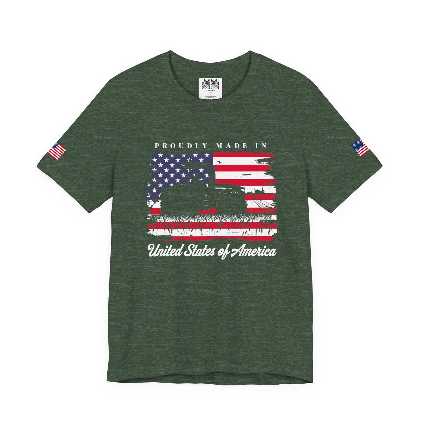 Proudly Made in USA T-Shirt – American Farmer Tractor Flag Patriotic Graphic Tee