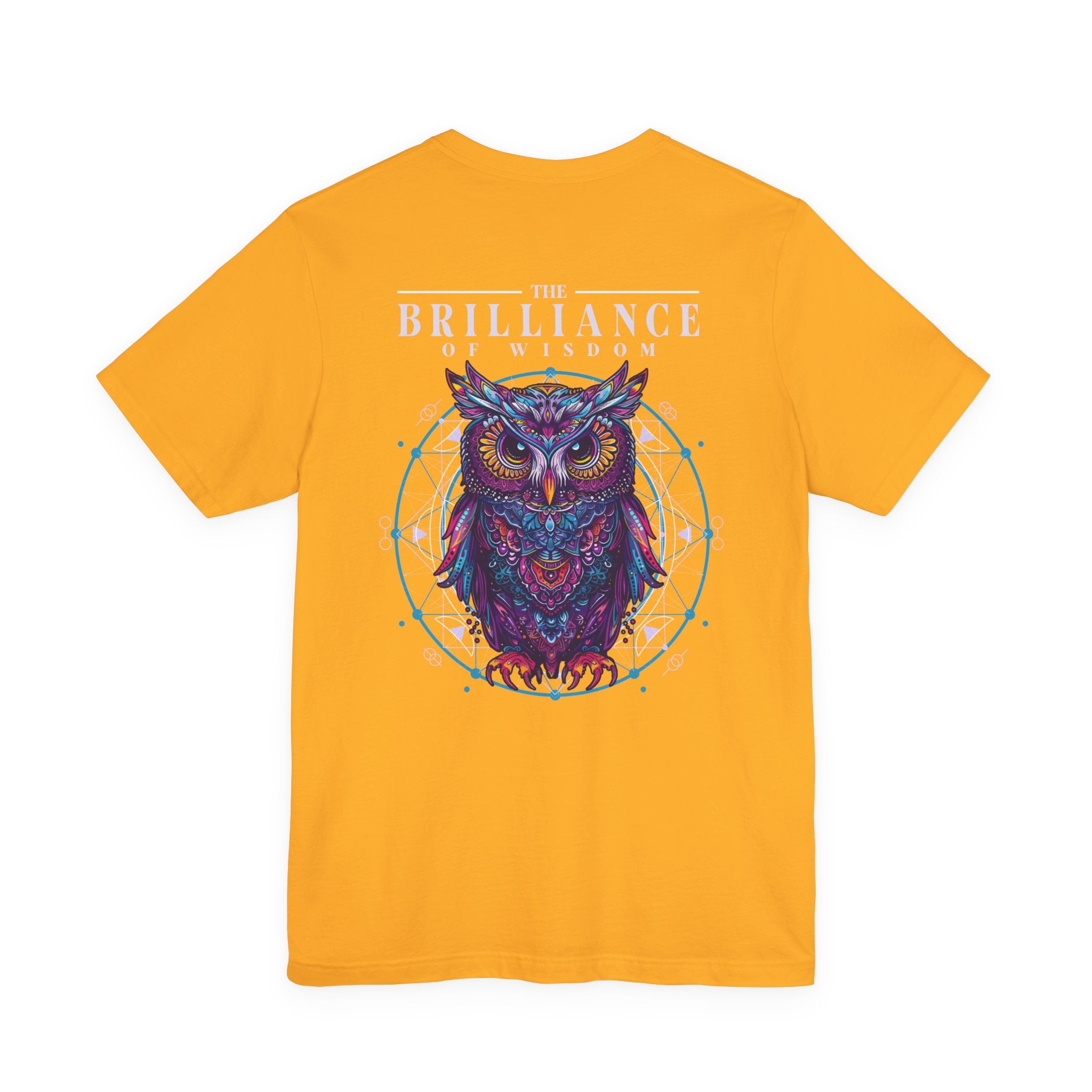 The Brilliance of Wisdom T-Shirt – Vibrant Owl with Geometric Art