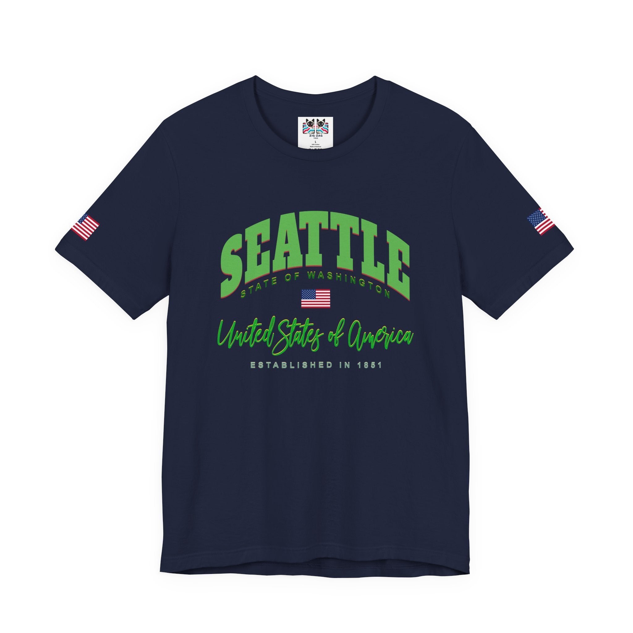 Seattle State of Washington United States of America EST 1851 Collegiate T-Shirt | Patriotic Seattle Tee