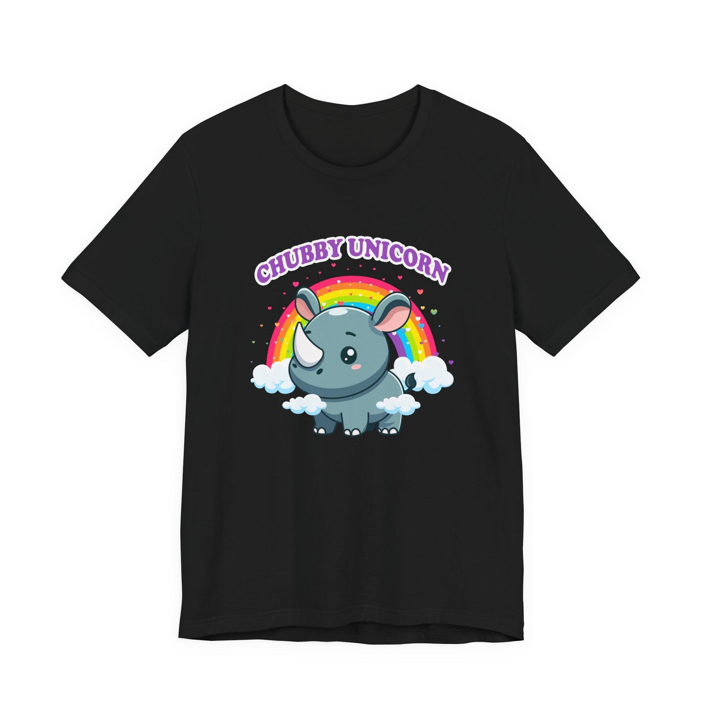 Chubby Unicorn T-Shirt – Cute Cartoon Rhino with Rainbow Graphic Tee